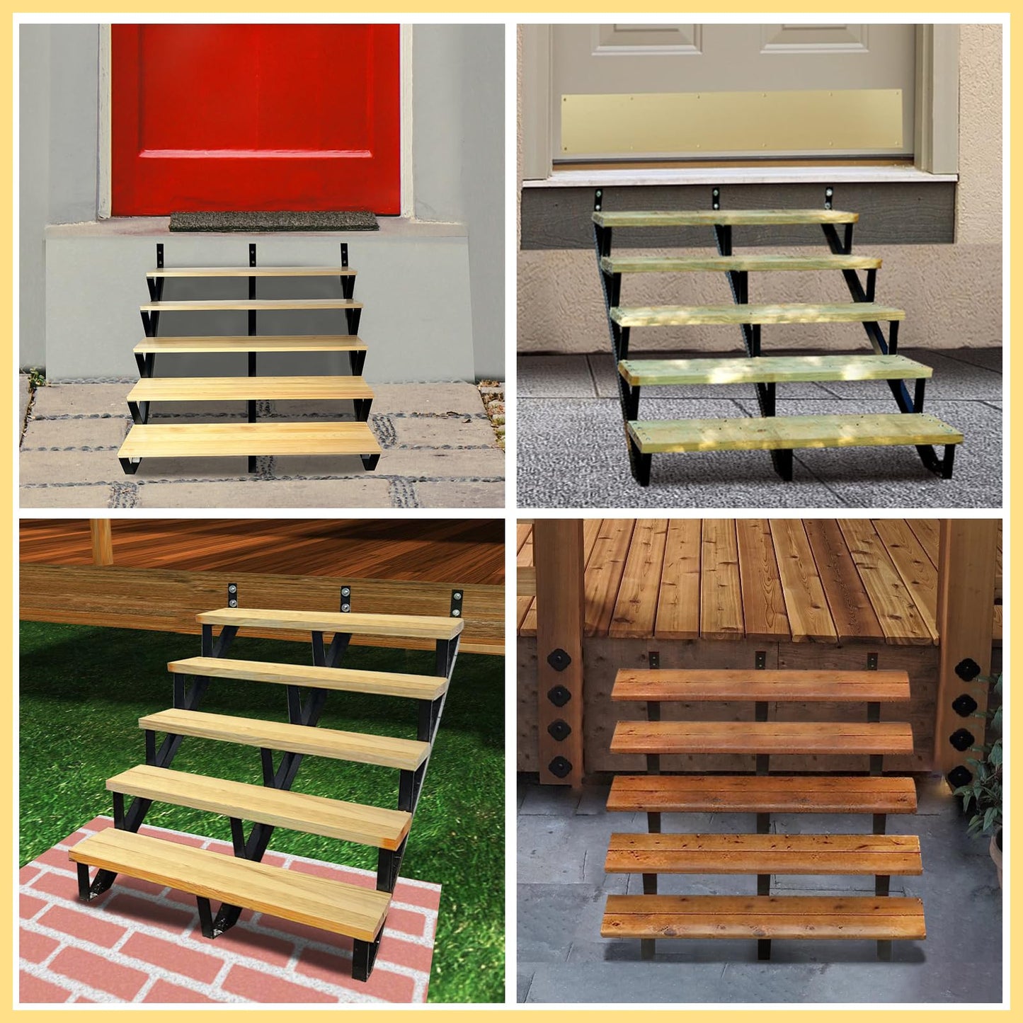 3 Packs Metal Stair Step Stringers, 5 Step Steel Riser Stringer for 42.4inch Height Deck(Polished Black)
