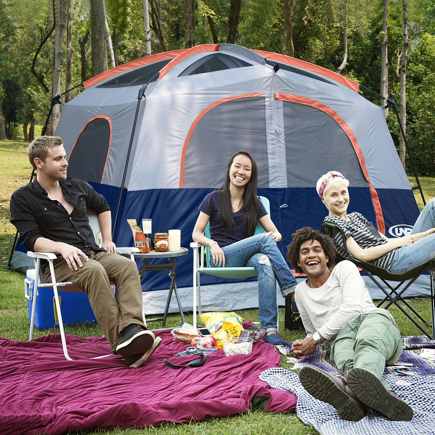 UNP Tents 6 Person Waterproof Windproof Easy Setup,Double Layer Family Camping Tent with 1 Mesh Door & 5 Large Mesh Windows -10'X9'X78in(H) (Navy Blue)
