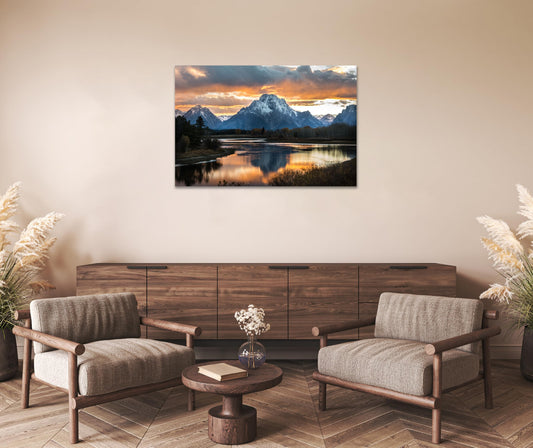 SKASNFAI Grand Teton National Park Canvas Wall Art Mountain Landscape Print Picture Framed Nature Wall Decor for Living Room Office (12L x 16W)
