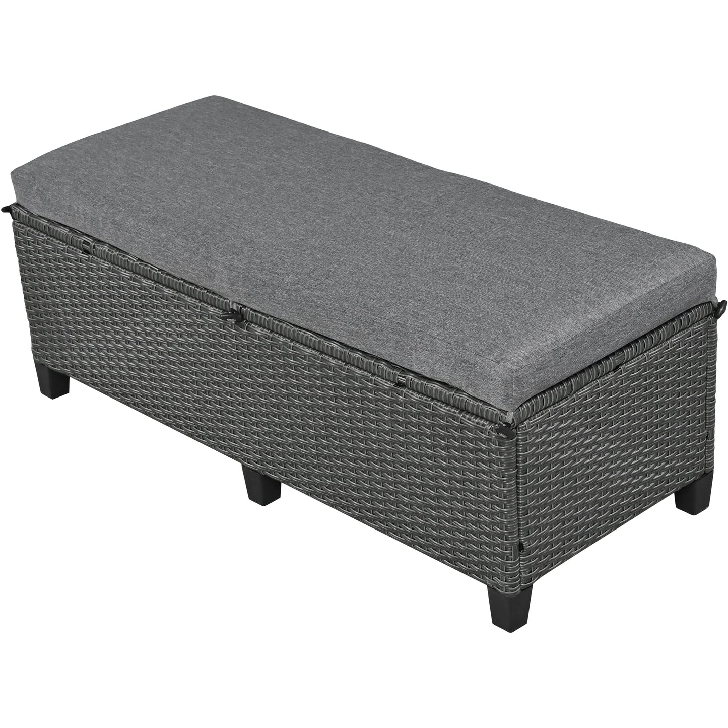 Merax Patio Furniture Sets Outdoor, All Weather Sectional PE Rattan Sofa with 2 Extendable Side Tables, Dining Table and Bench, Grey