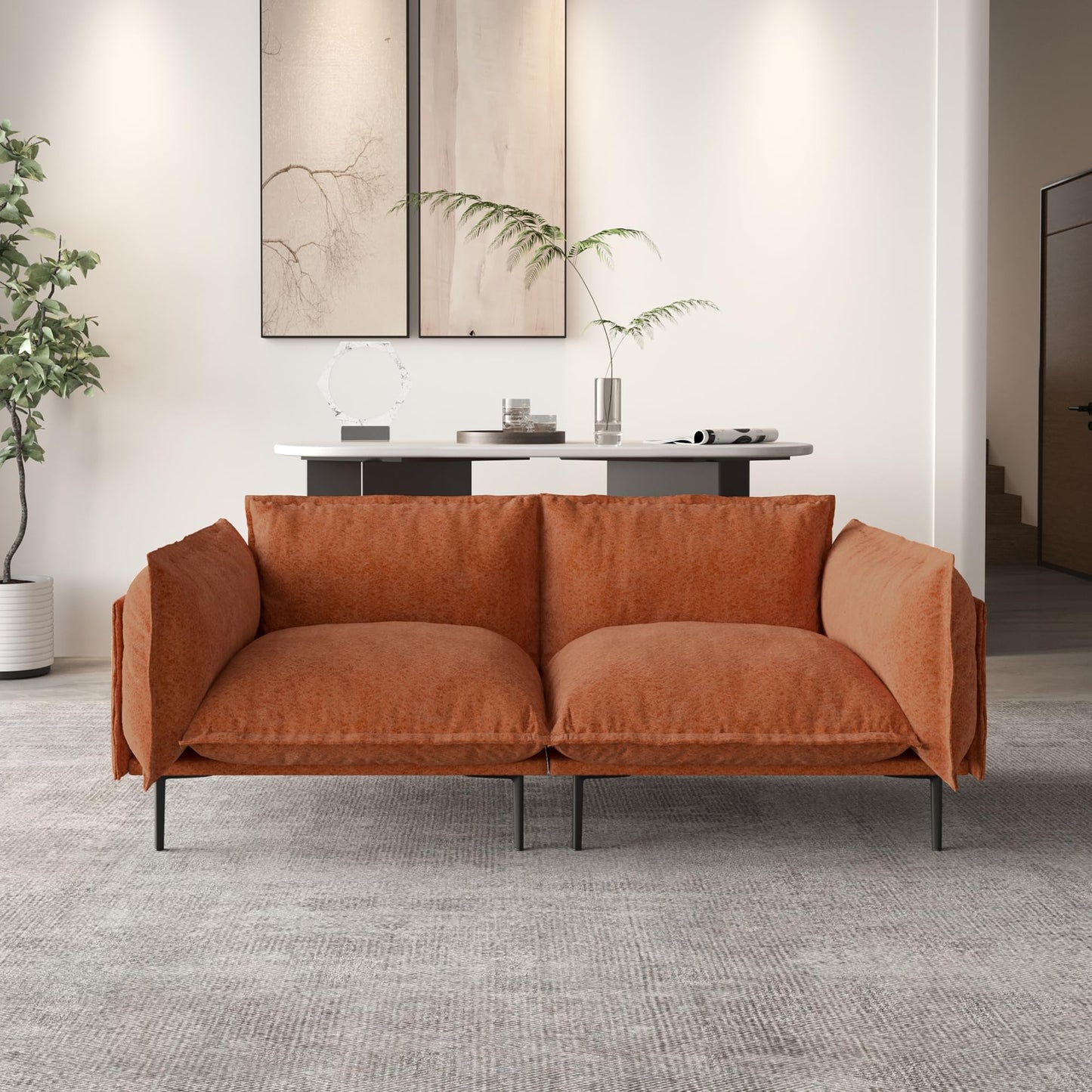 WJShome Velvet Modular Sectional Couch, 74" Loveseat Cloud Couch with Deep Seat Sofa, 2-Seater Sofa with Removable Cushions for Livingroom with 8" High Legs for Small Spaces,Terracotta