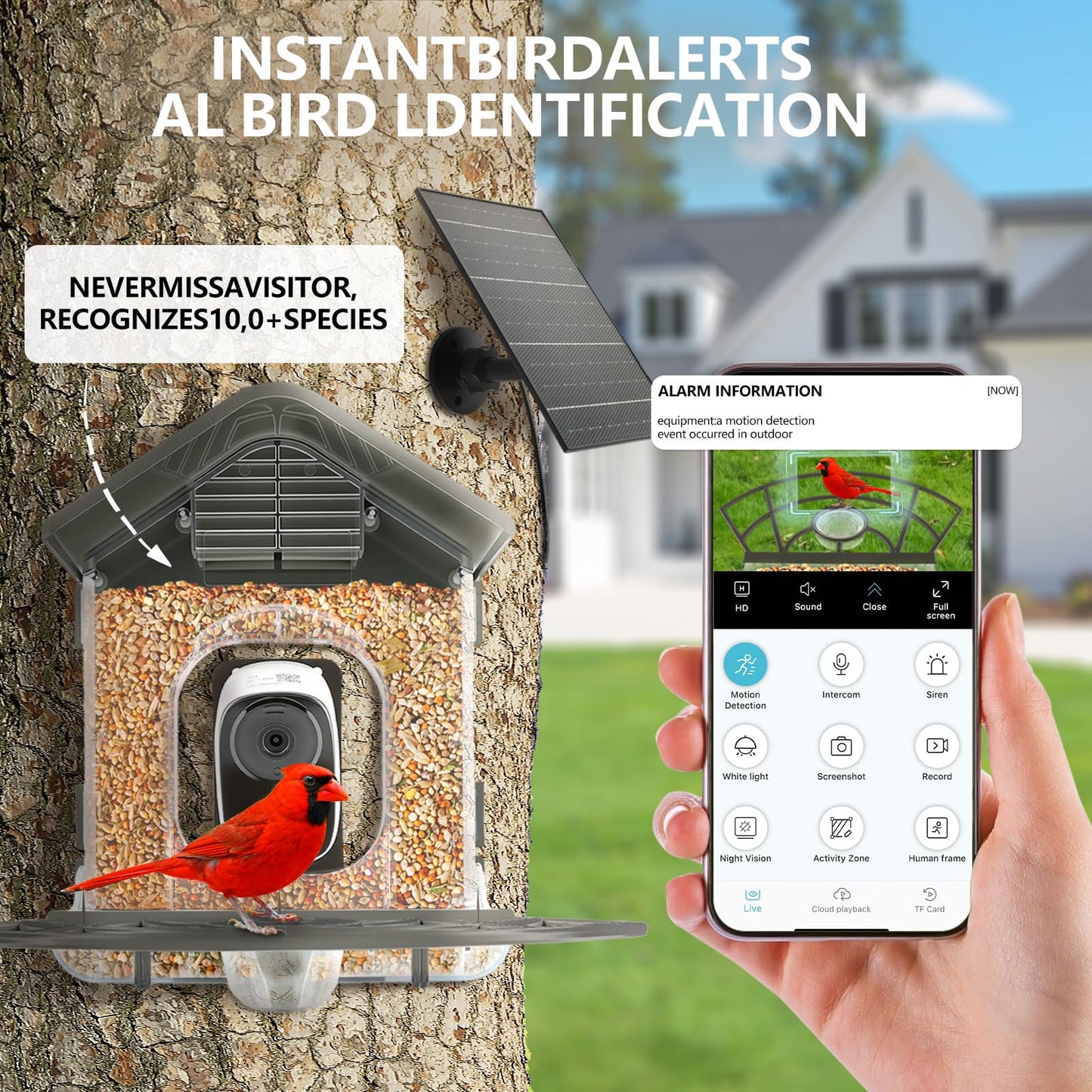 OBVADE Smart Bird Feeder with Camera 4K Ultra Hd Solar Bird Feeder for Outdoors with Camera Bird House with Camera Ai Identification for 10,000+ Species, Real-Time Alerts & Night Vision