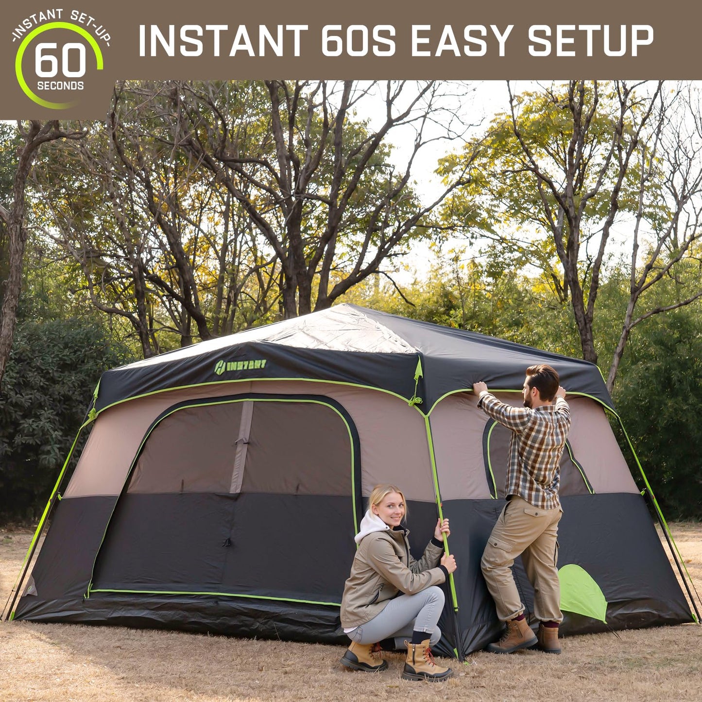 HINSTANT 4/6/8 Person Instant Tent, Waterproof Pop Up Tents for Camping with Rainfly, 60 Seconds Easy Setup, Automatic Cabin Tent for Family Camping with Expandable Carry Bag & Upgraded Ventilation