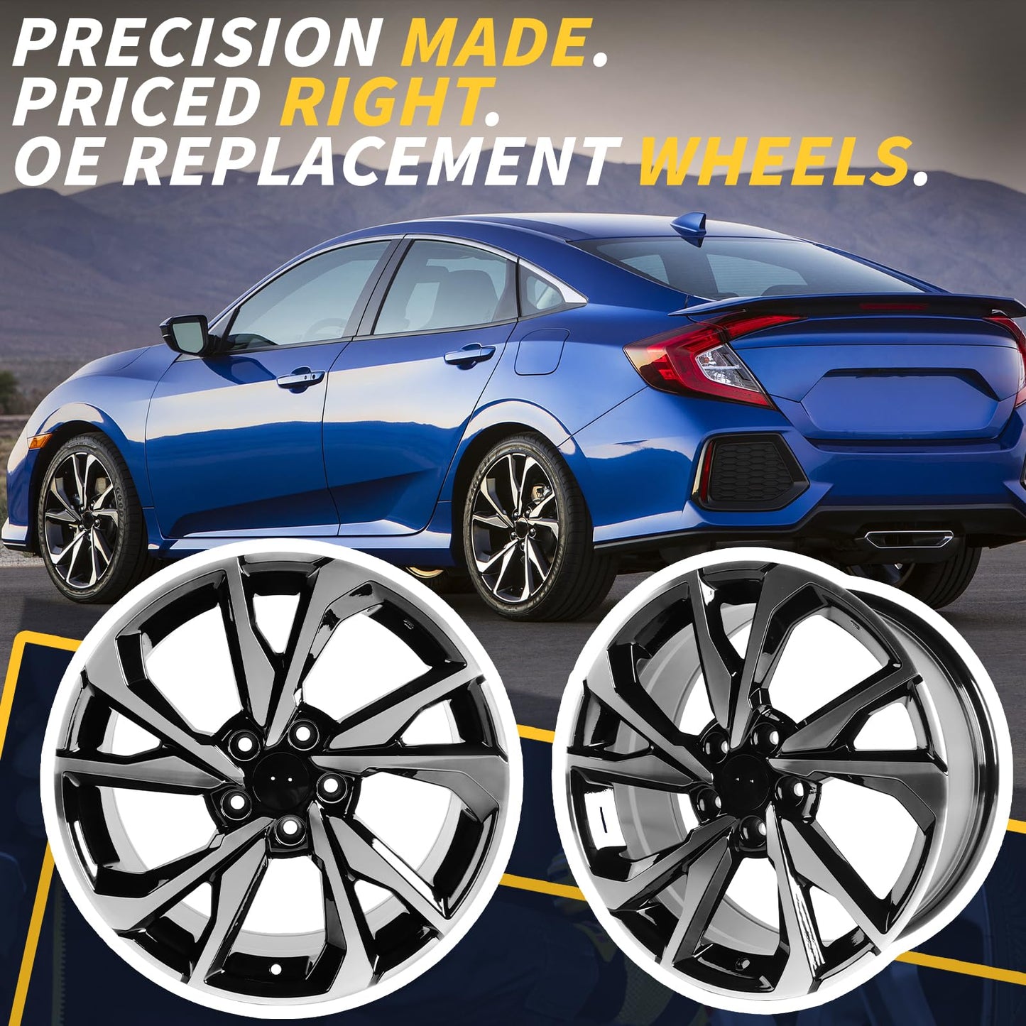 LUNEGUE 18Inch 18"x8" Single Wheel Rim Fits For Honda Civic 2017 2018 2019 2020 2021, OE Direct Replacement Rim 42700TBFA91