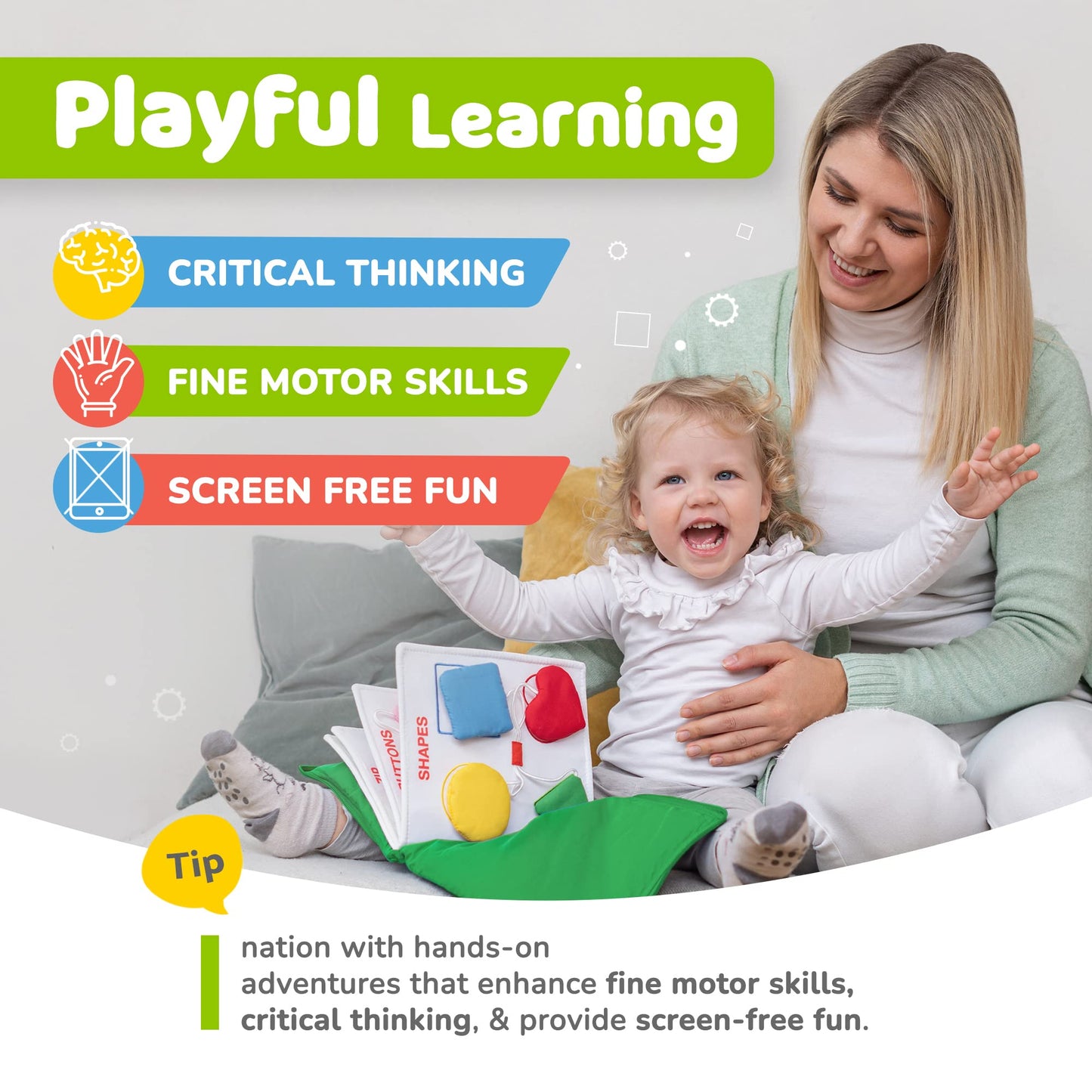 deMoca Plane Toys for Toddlers 1-3, Long Flight Must Haves, Quiet Busy Book for 1 Year Old, Travel Toys for Toddlers on Airplane, No Noise Activity Book, All Parts Attached, Gift for Girls & Boys