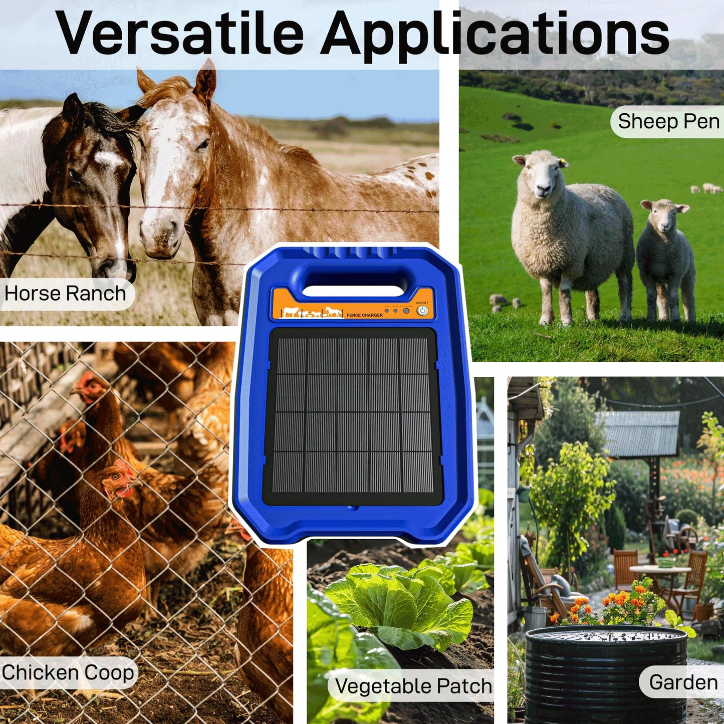 Solar Electric Fence Controller, 0.5J Solar-Powered Electric Fence Charger with Auto Day/Night Mode Ideal for Farms, Backyards, Ranches, and Gardens