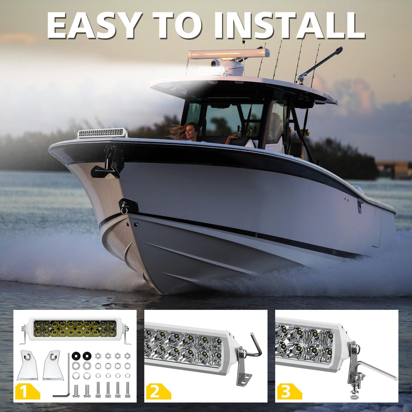 4WDKING 42 Inch LED Light bar, IP68&IP69K Waterproof Led Boat Light, White Dual Row Flood and Spot Combo Beam Off-Road Lights for Pickup 4x4 Truck ATV UTV Boat