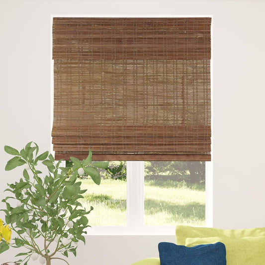 CALYX INTERIORS Cordless Bamboo Roman Shade Blind, Light Filtering, 22.5" W x 48" H, Ceylon Chestnut
