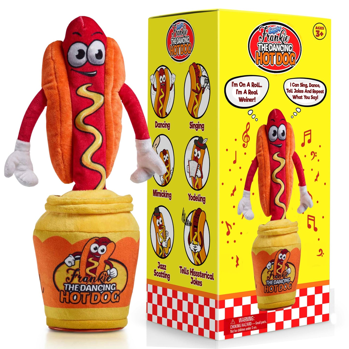 Gagster Hot Dog Dancing Toy Plush - Mimicking Toy For Kids - That Tells Jokes & Can Repeat What You Say, Dancing Talking Singing Yodeling – Baby Toy Funny Gift for Kids Toddlers & Adults Fun Gag Gifts