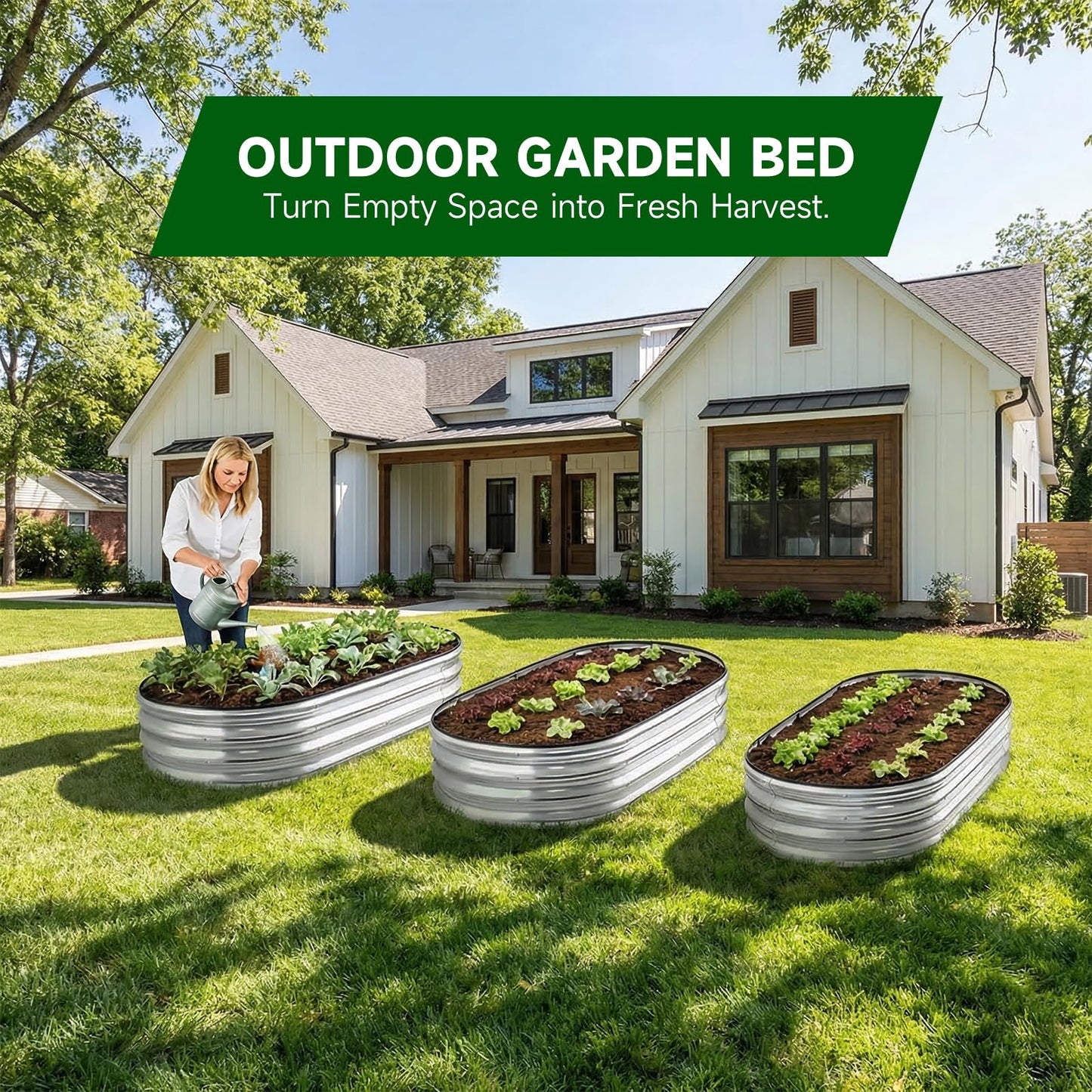 Faststar Galvanized Raised Garden Bed Outdoor, Easy Assembly Mental Planter Box with Safety Edging & Wing Nuts, Rust-Proof Metal for Garden Backyard Vegetables, Fruits 4x2x1ft Oval