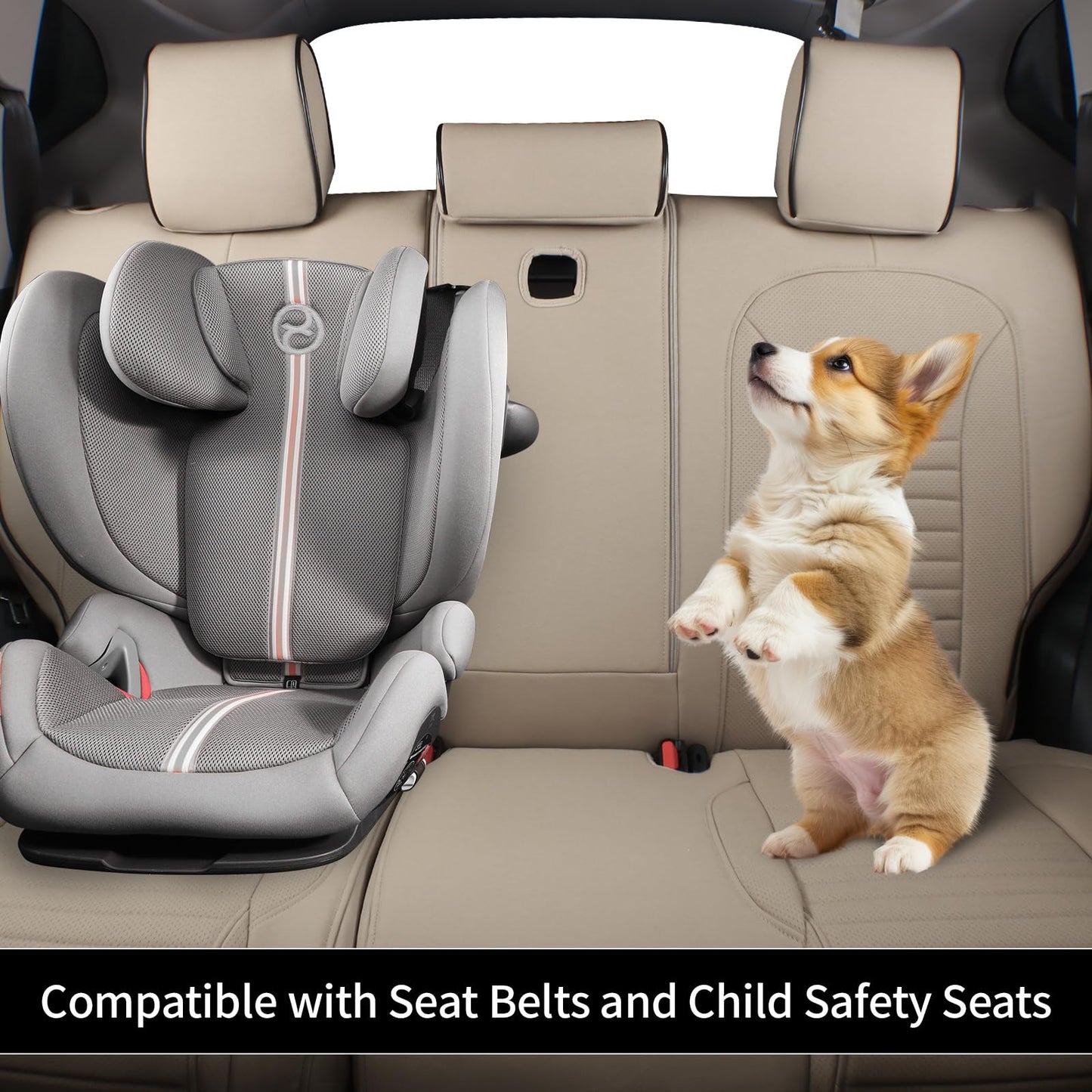 EKR Custom Fit Full Set Car Seat Covers for Select Honda CRV 2017 2018 2019 2020 2021 2022 - Leatherette (Beige)