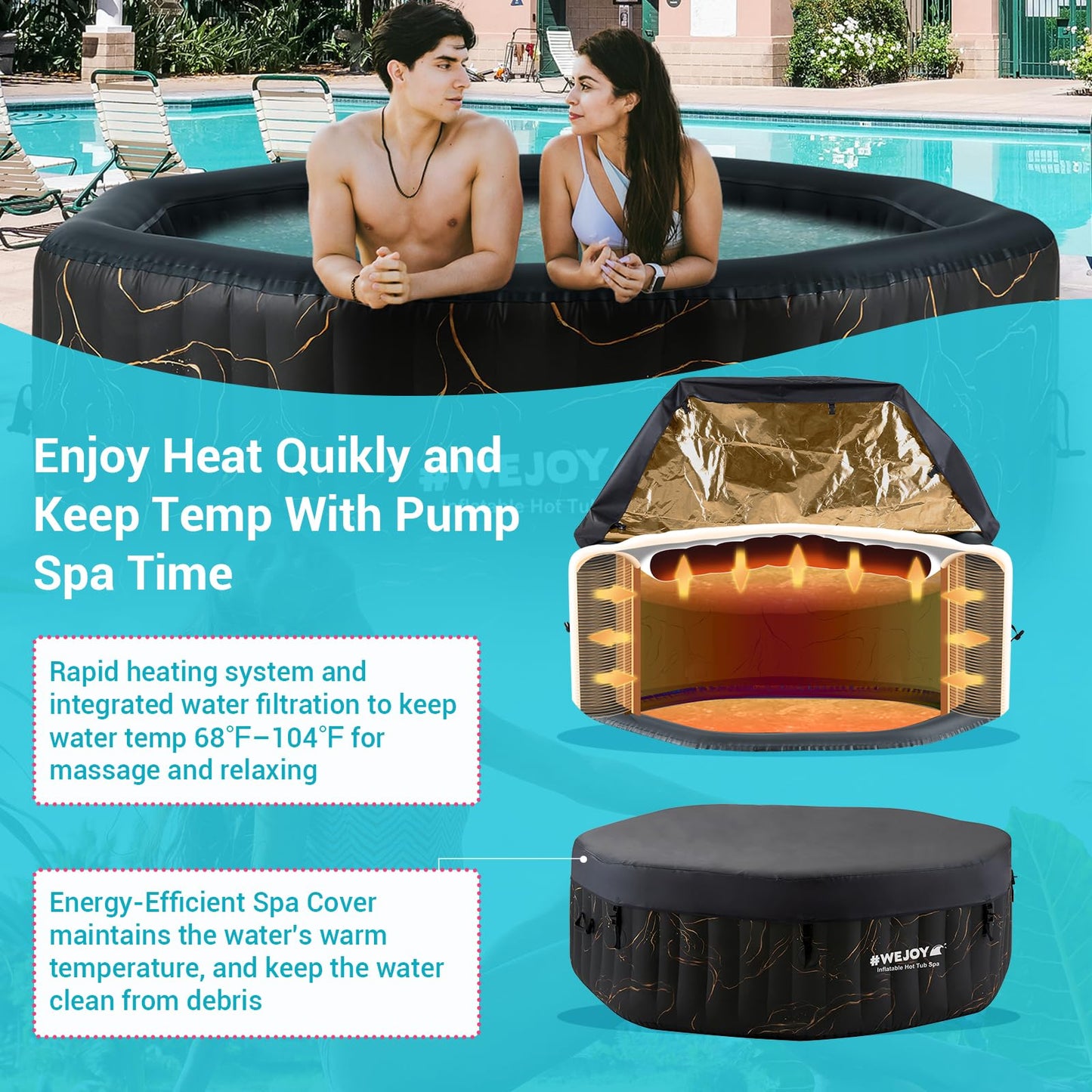 #WEJOY Portable Hot Tub61X61X25 Inch Air Jet Spa 2-3 Person Inflatable Octagon Outdoor Heated Hot Tub Spa with 120 Bubble Jets