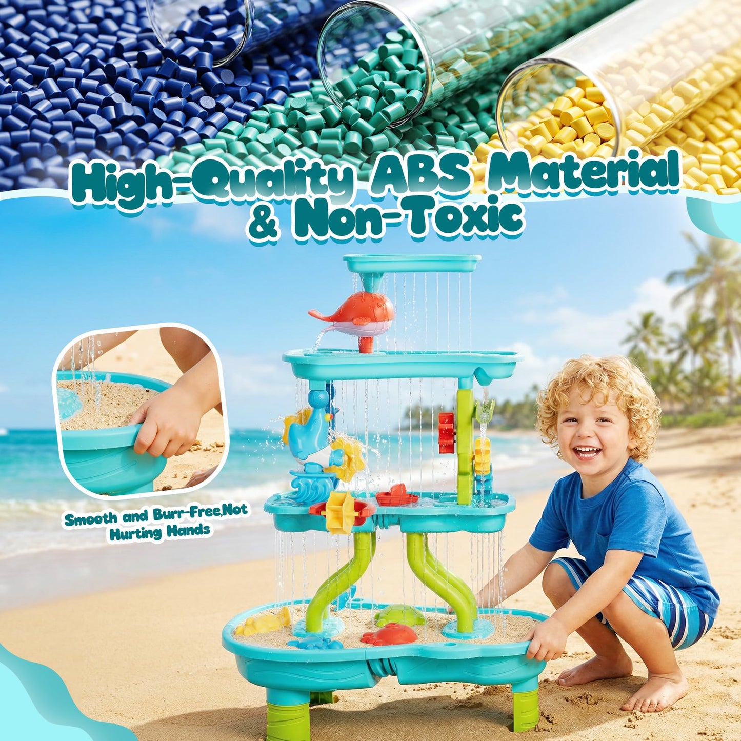 Eterfun 4 -Tier Kids Sand and Water Table for Toddlers - Outdoor Water Sand Play Table Toys for Boys Girls, Summer Splash Activity Sensory Table Party Birthday Gift for Kids 3-5 6-12