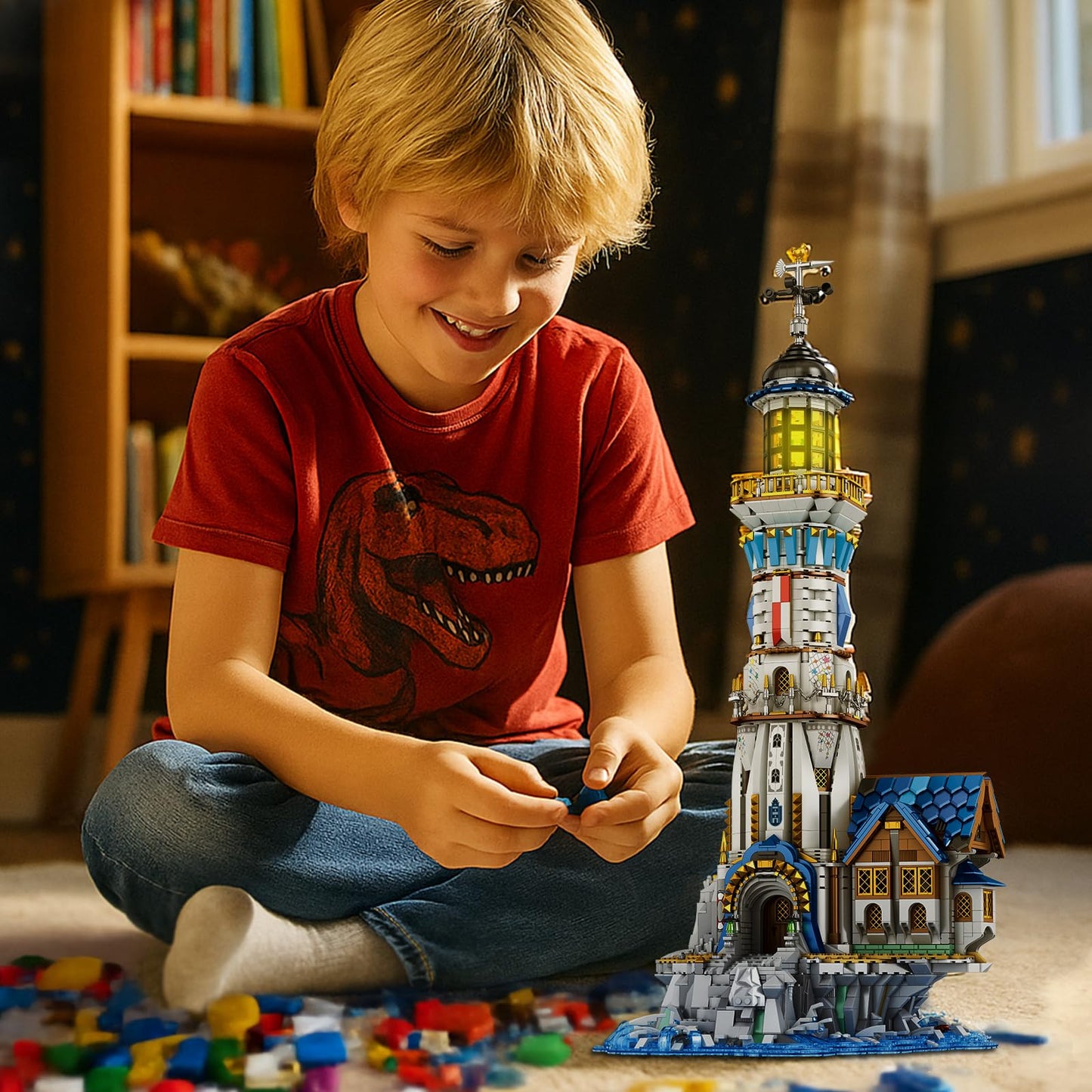 Reobrix Medieval Lighthouse Building Kit with Lights, Collectible Architecture Model for Home Decor, Ideas Display Gift for Adult Boys Girls(66028)