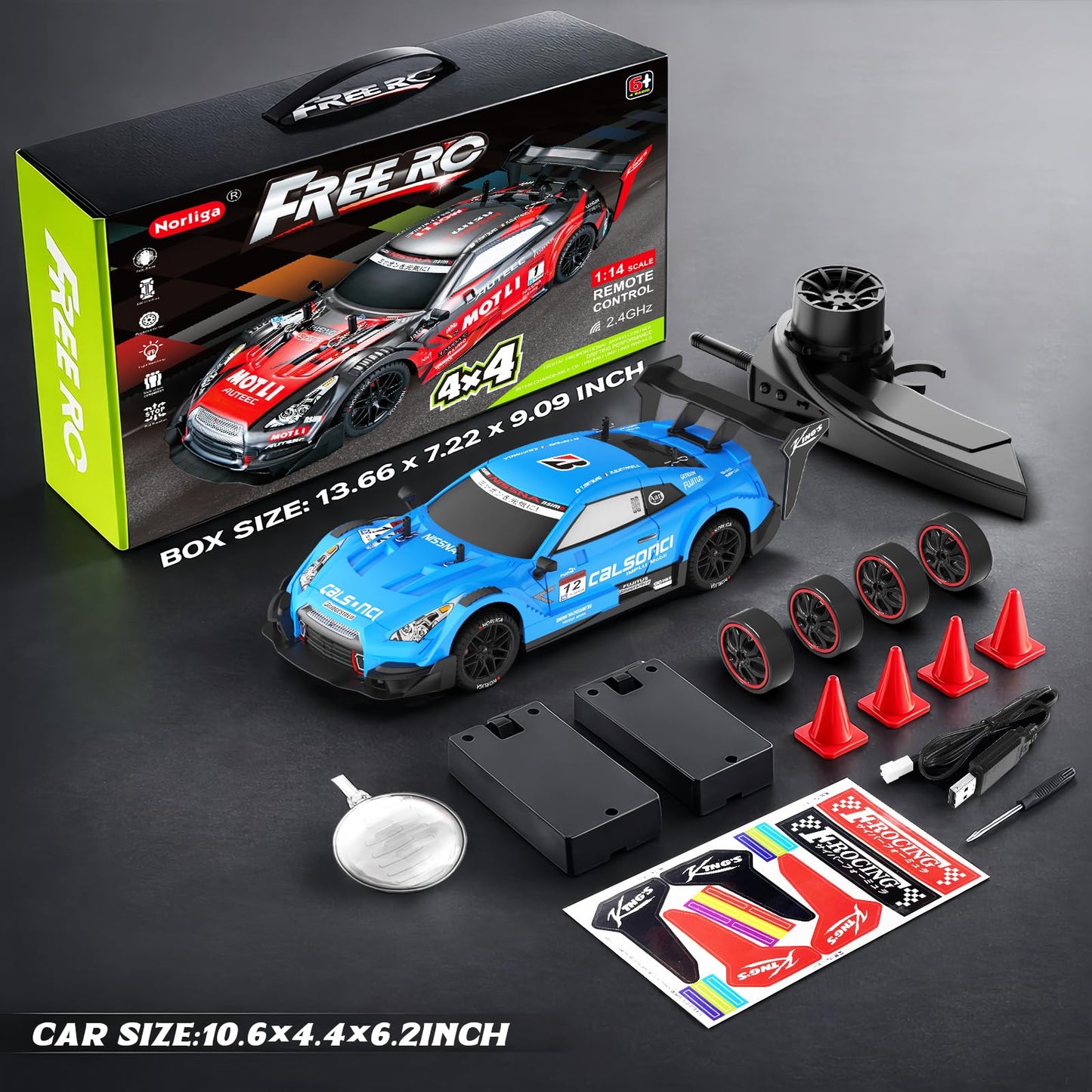 LFOLUSU Remote Control Car RC Drift Car 1:16 Scale 4WD RC Vehicle with LED Lights 2.4GHz 30km/h RTR High Speed Racing Sport Toy for Adults Boys Girls Kids Gift 2Pcs Rechargeable Battery