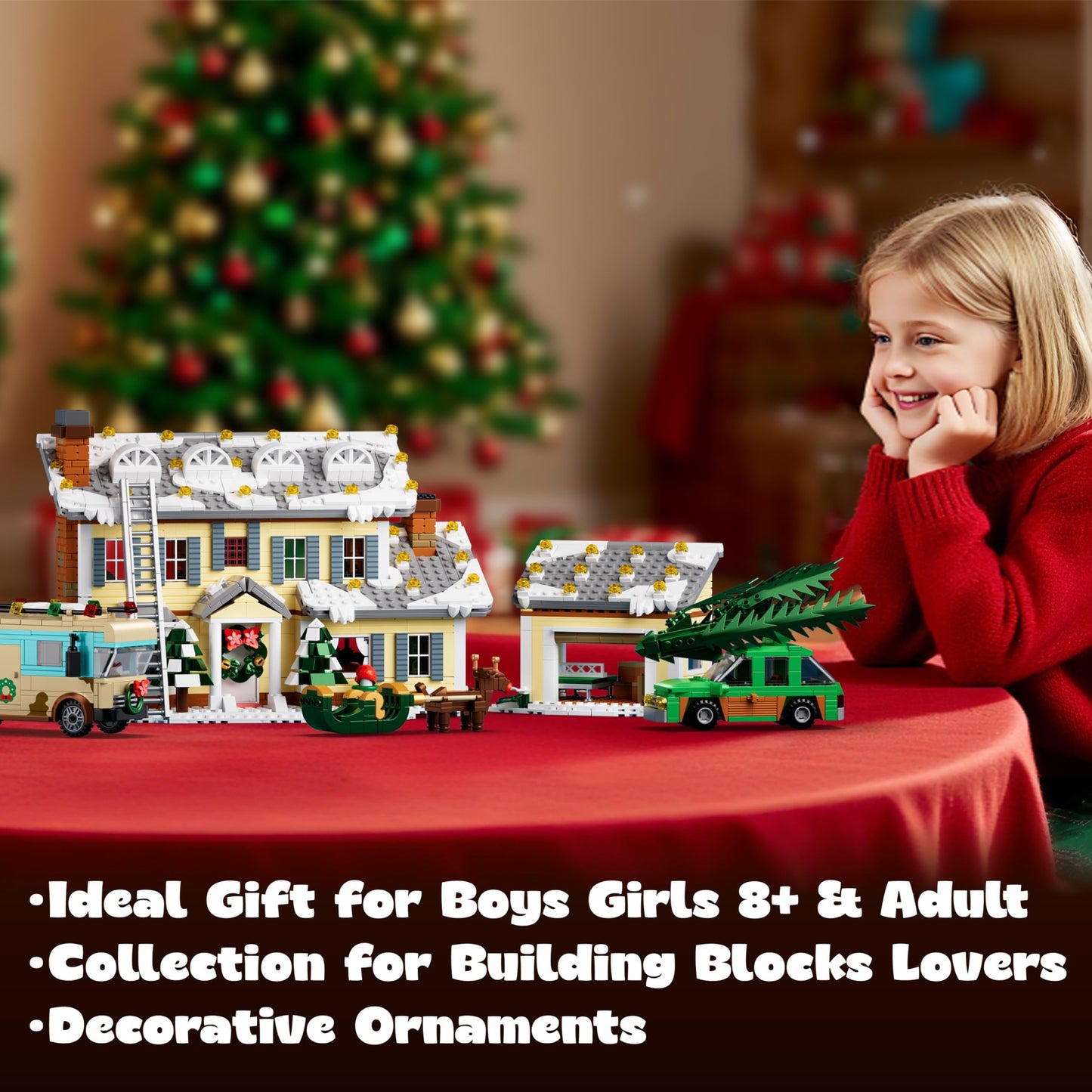 Christmas Holiday House Building Set, 5 in 1 Model Buildings Kits Snow Village & RV Toy Building Blocks Sets with LED, Xmas Decor Toys Gifts for Kids Girls Boys Ages 8+ Adults (1958PCS)
