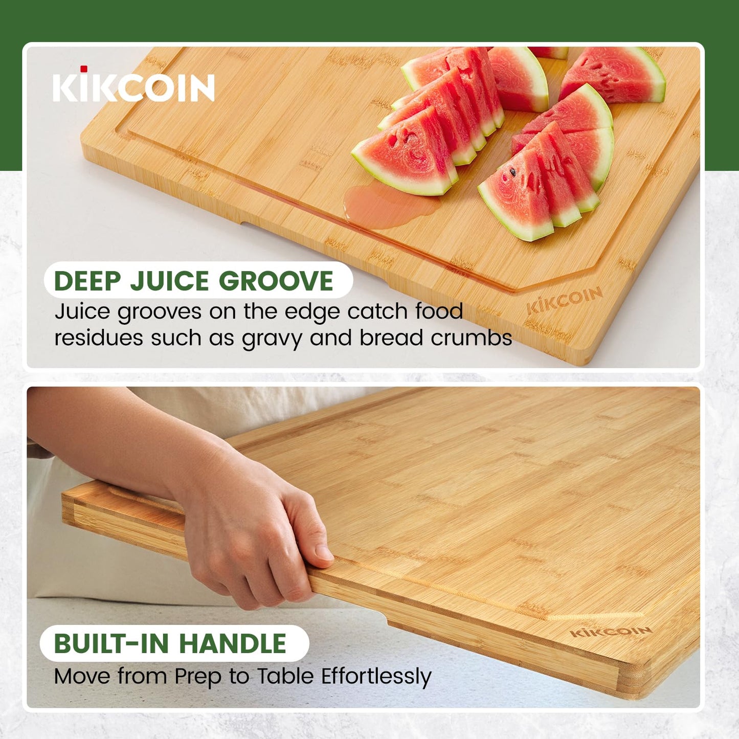 Kikcoin 36”×24” Bamboo Cutting Boards for Kitchen, Heavy Duty Wooden Cutting Boards, Healthy Extra Large Chopping Boards with Deep Juice Groove and Handle, Oversized Stove Top Cover, Natural