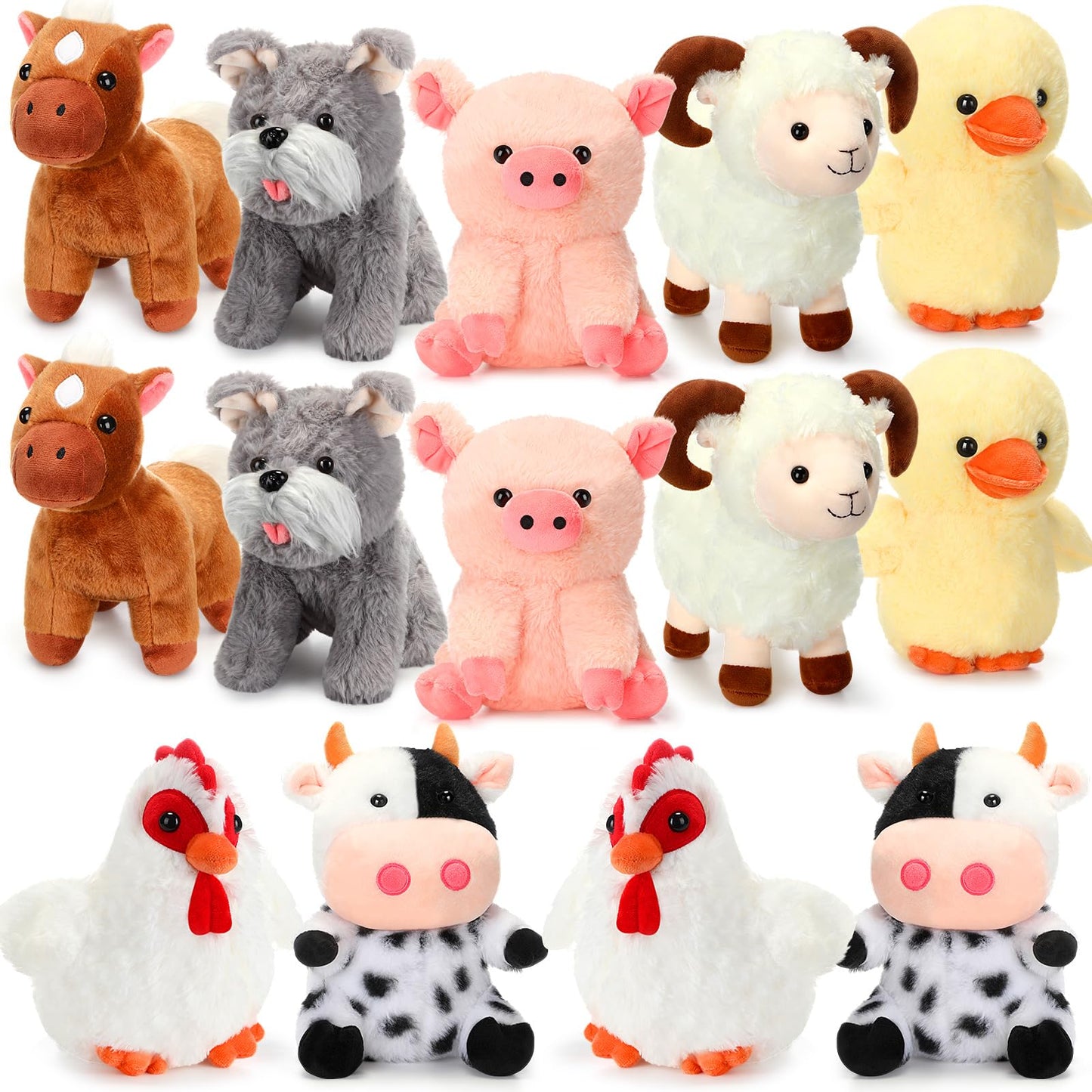 Hiboom 14 Pack Farm Stuffed Plush Animals Toys Set 8 Inch Barnyard Stuffed Animals Bulk Soft Pig Rooster Horse Duck Sheep Cow Dog Toy Gifts for Birthday Party Favor Supplies