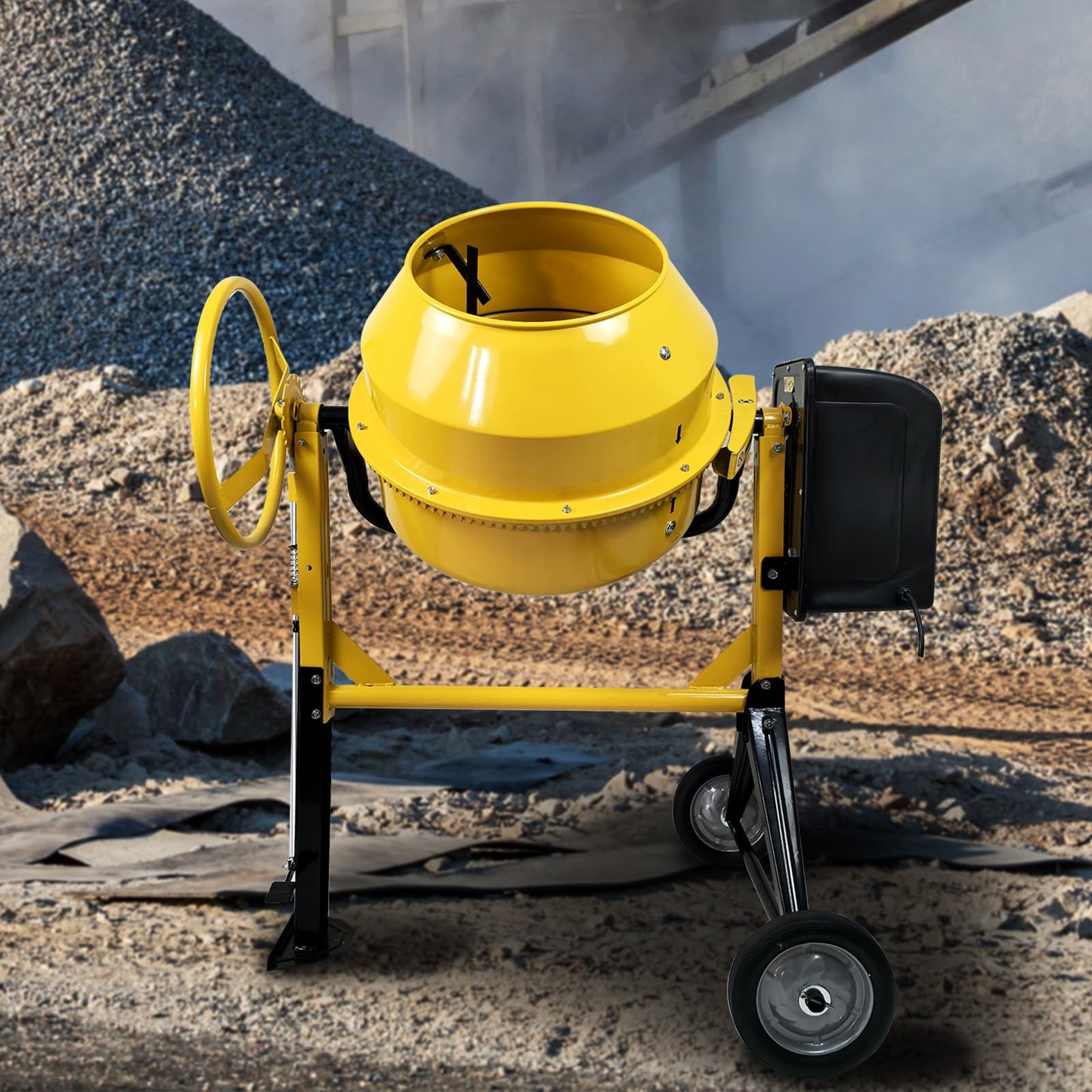 HIGOSPRO Portable 4.2 Cu Ft Concrete Cement Mixer, 3/5 Hp Electric Mixer Machine with Wheel & 120L Freestanding Barrow Machine, Portable Cement Mixing Machine for Stucco, Mortar Seeds