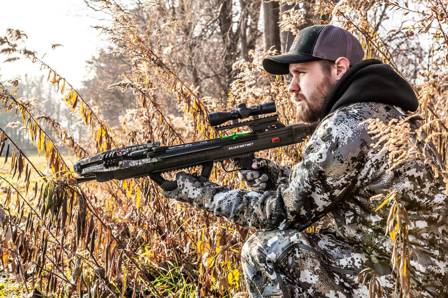 Killer Instinct BOSS 405 Camo Crossbow - 405 FPS Compact Hunting Package with Micro‑Lite Barrel, 4×32 IR Scope & Accessories