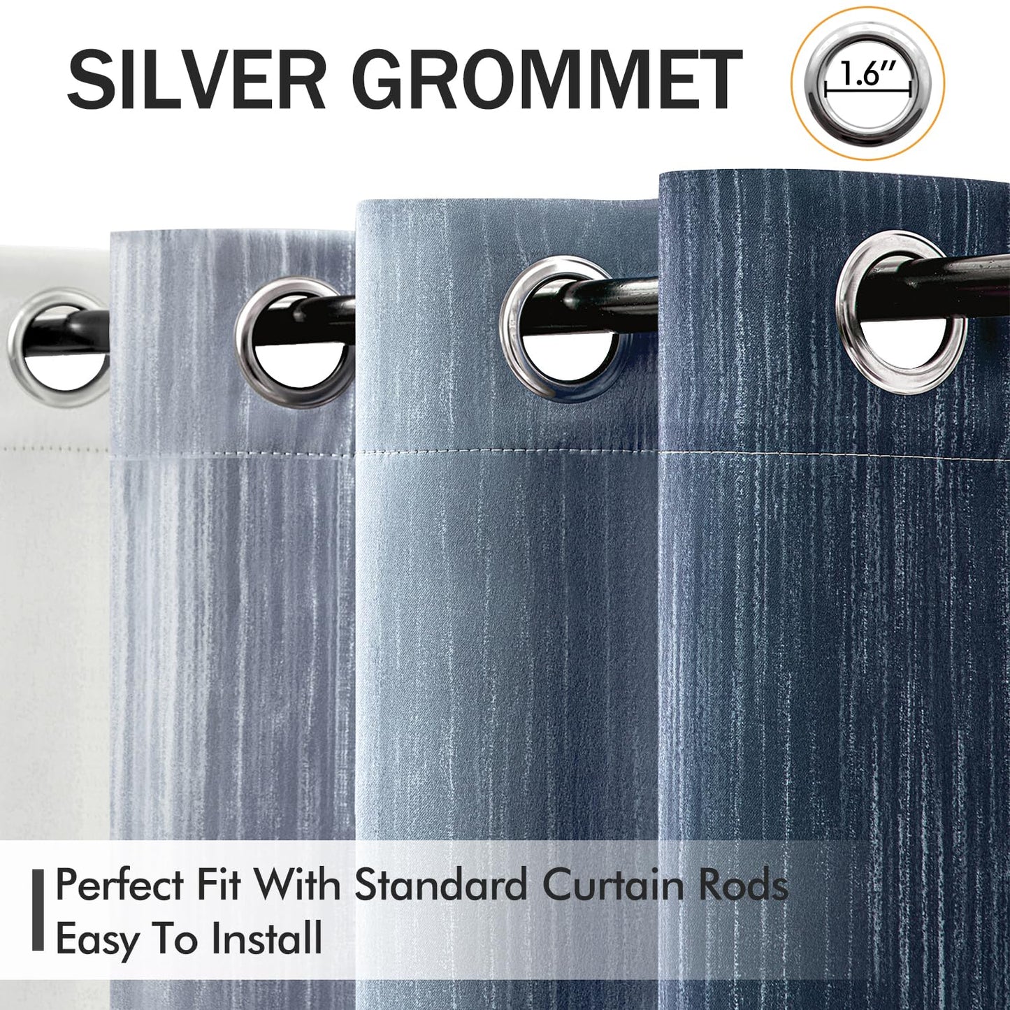 MIULEE Ombre 100% Blackout Curtains, Navy Blue and Greyish White Full Room Darkening Thermal Insulated 84 Inches Long Drapes for Bedroom/Living Room Grommet Window Treatments Modern 52Wx84L, Set of 2