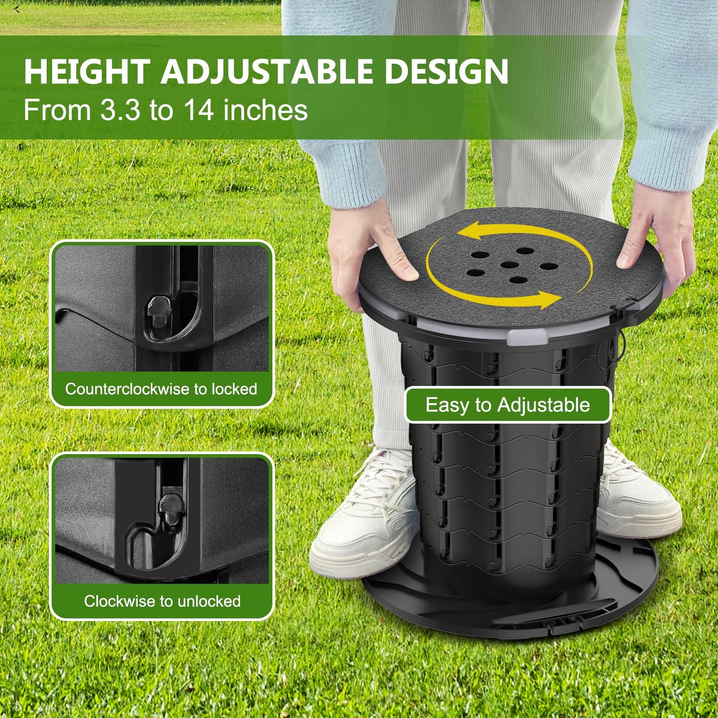 BLIKA Upgraded Retractable Portable Toilet with Soft Cushioned Seat, 350LBS Foldable Camp Toilet for Adults & Kids, Compact Travel Toilet for Camping, Hiking, RV Travel, Road Trips