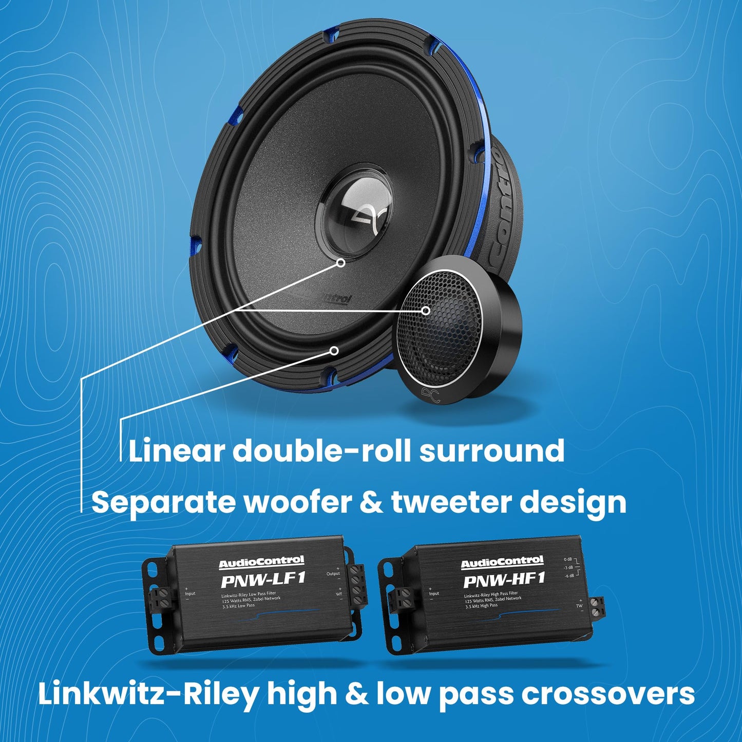 AudioControl PNW Series Car Speakers, 6.5" Component Premium High-Fidelity, 100 Watt RMS/125 Watt Max, 3 Ohm, 1” Tweeters, HPF/LPF Crossovers (Pair)