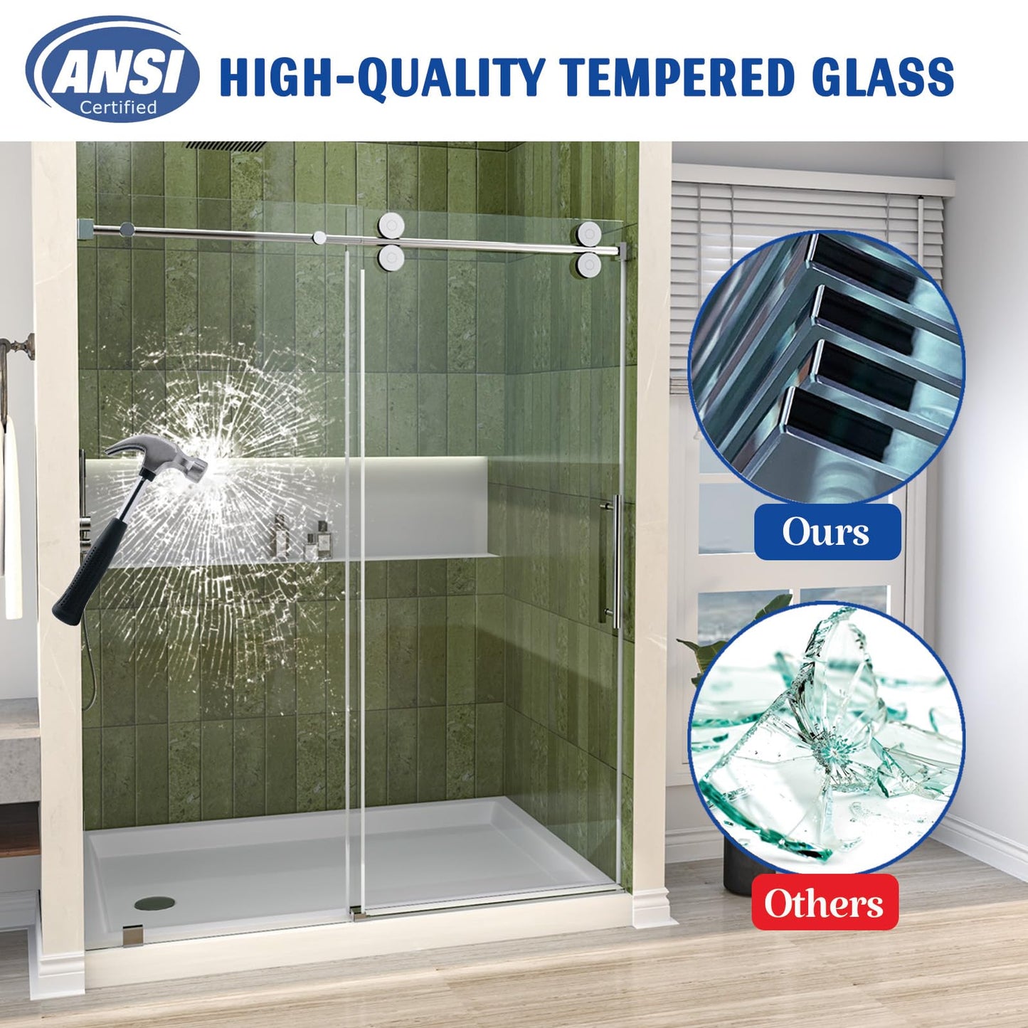 Mainzel Frameless Sliding Shower Door, 56-60" W × 76" H, Shower Glass Door, SGCC-Certified 3/8" (10 mm) Tempered Glass, Double Sided Easy Clean,Walk-in Shower Door, Minimalist Style, Silver