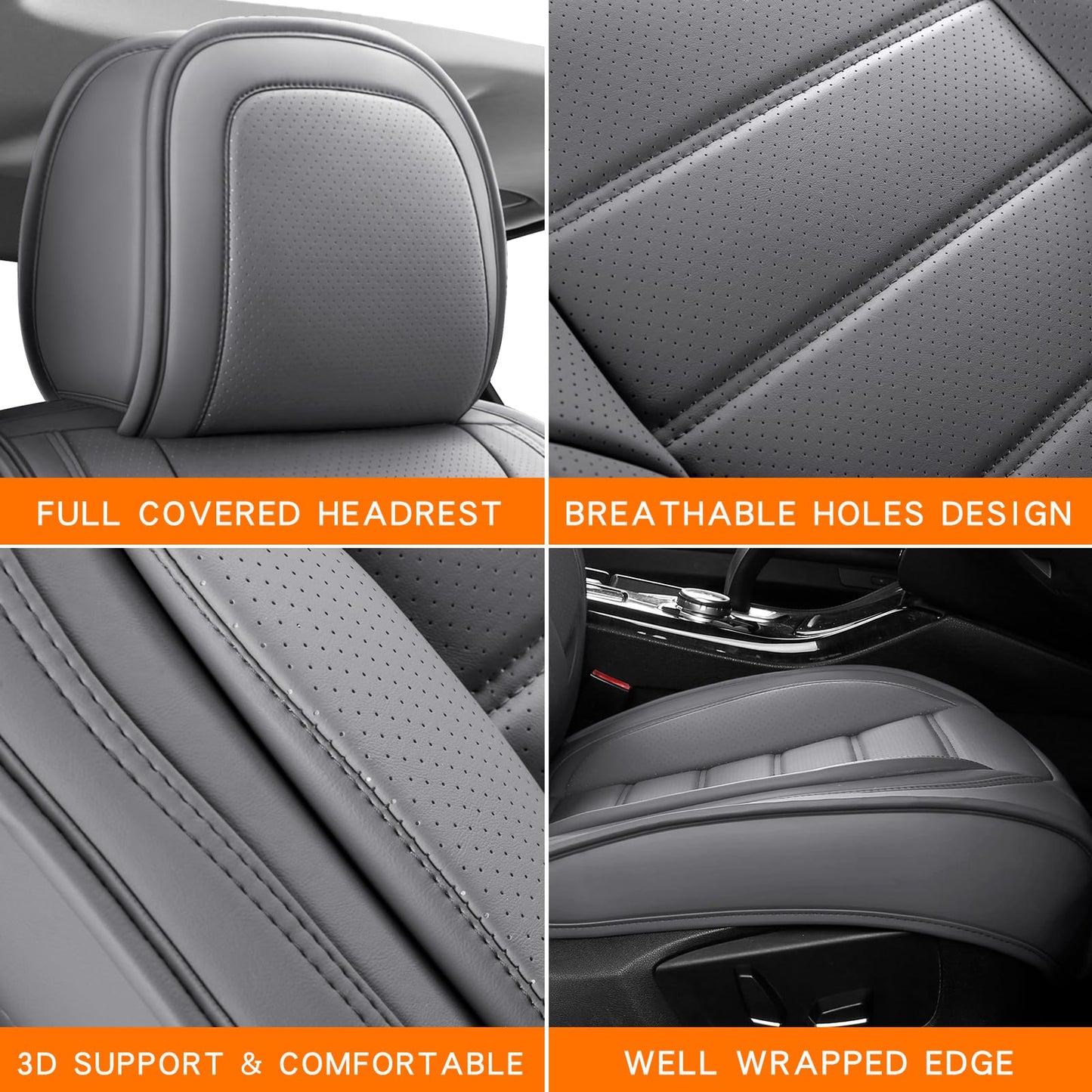 MINGBRON Leather Car Seat Covers,Car Seat Covers Full Set,Automotive Seat Covers 5 Seats,Fit for Most Cars SUV and Most Sedans Grey