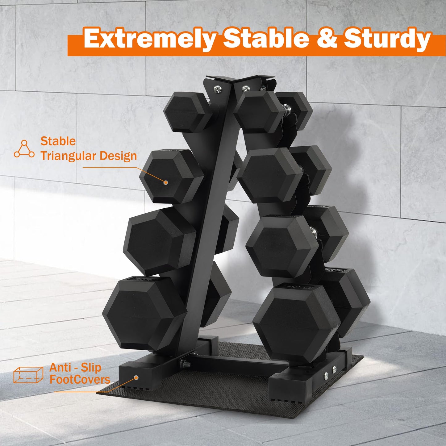Fitvids 100 LB Rubber Coated Hex Dumbbell Set with Storage Rack, 5-25LB Hand Weight Set with Anti-Slip Grip for Home Gym