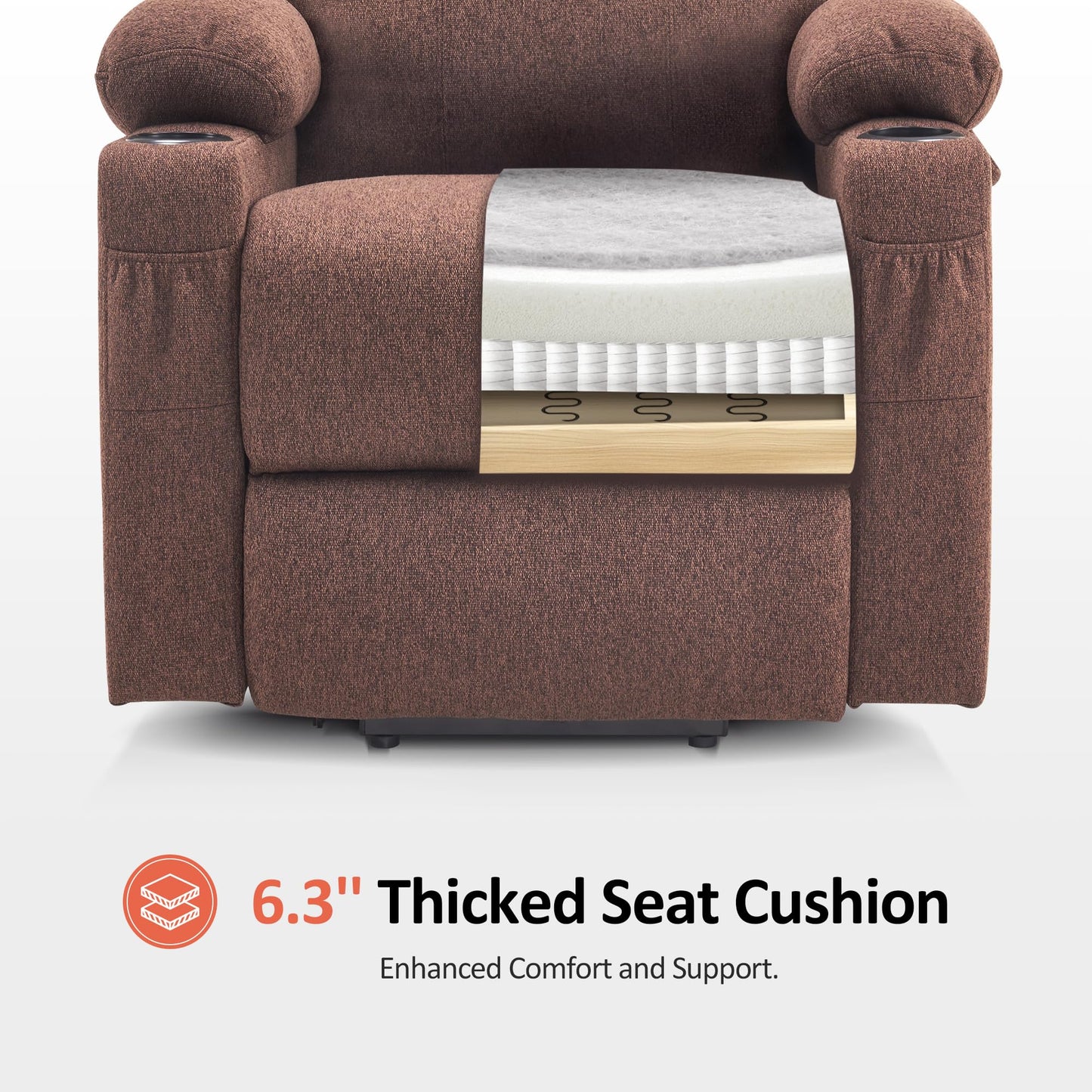 MCombo Power Lift Recliner Chair for Elderly, Lift Chair with Heat and Massage, FSC Certified, USB&Type C Ports, Cup Holders, Fabric 7040 (Medium,Coffee)