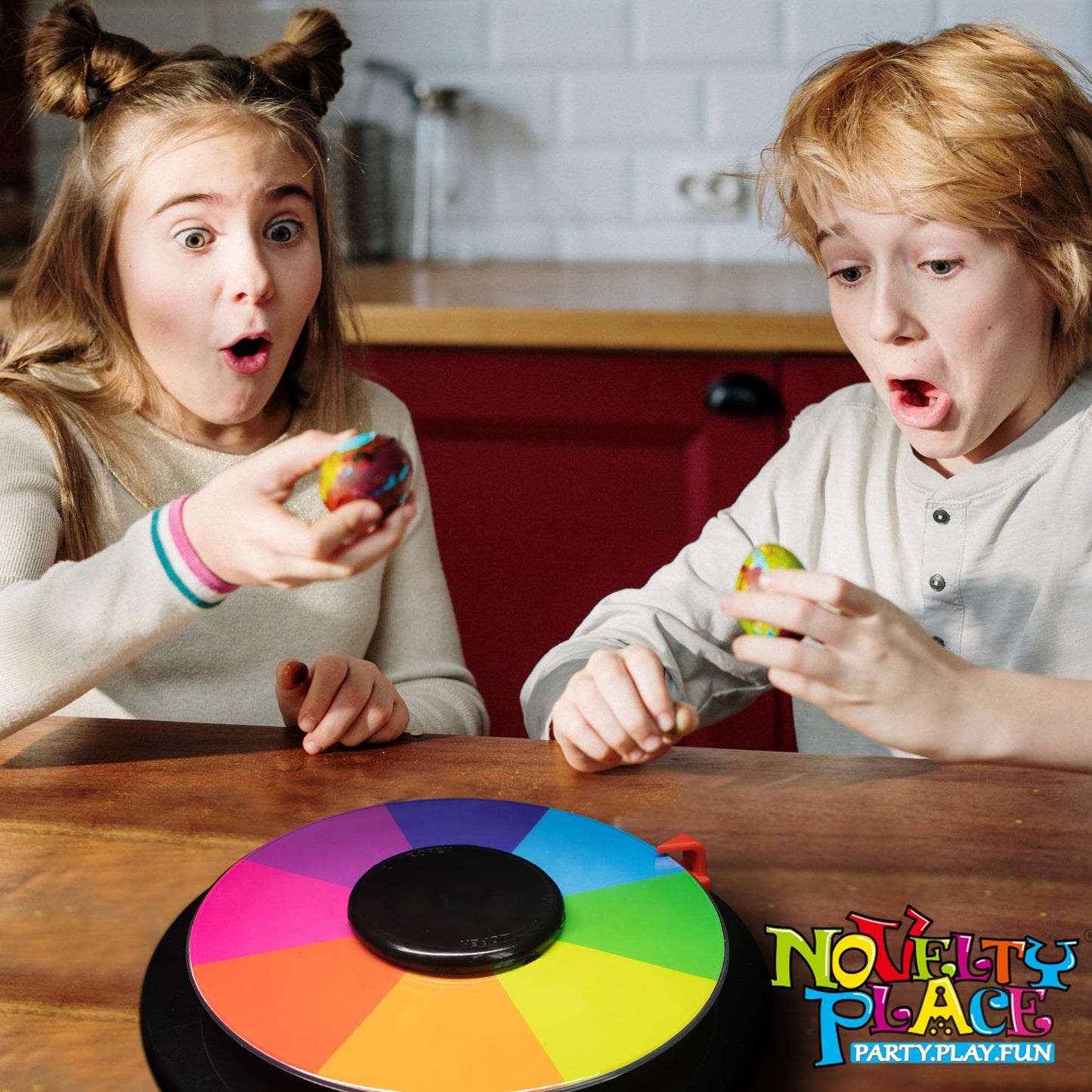 Novelty Place 10 Inch Spinning Prize Wheel - Tabletop Double Sided 8/16 Slot Spinner Card, Dry Erase Marker, Ideal for Family Gatherings, Fortune Games, Carnivals, Trade Show, and Promotional Events