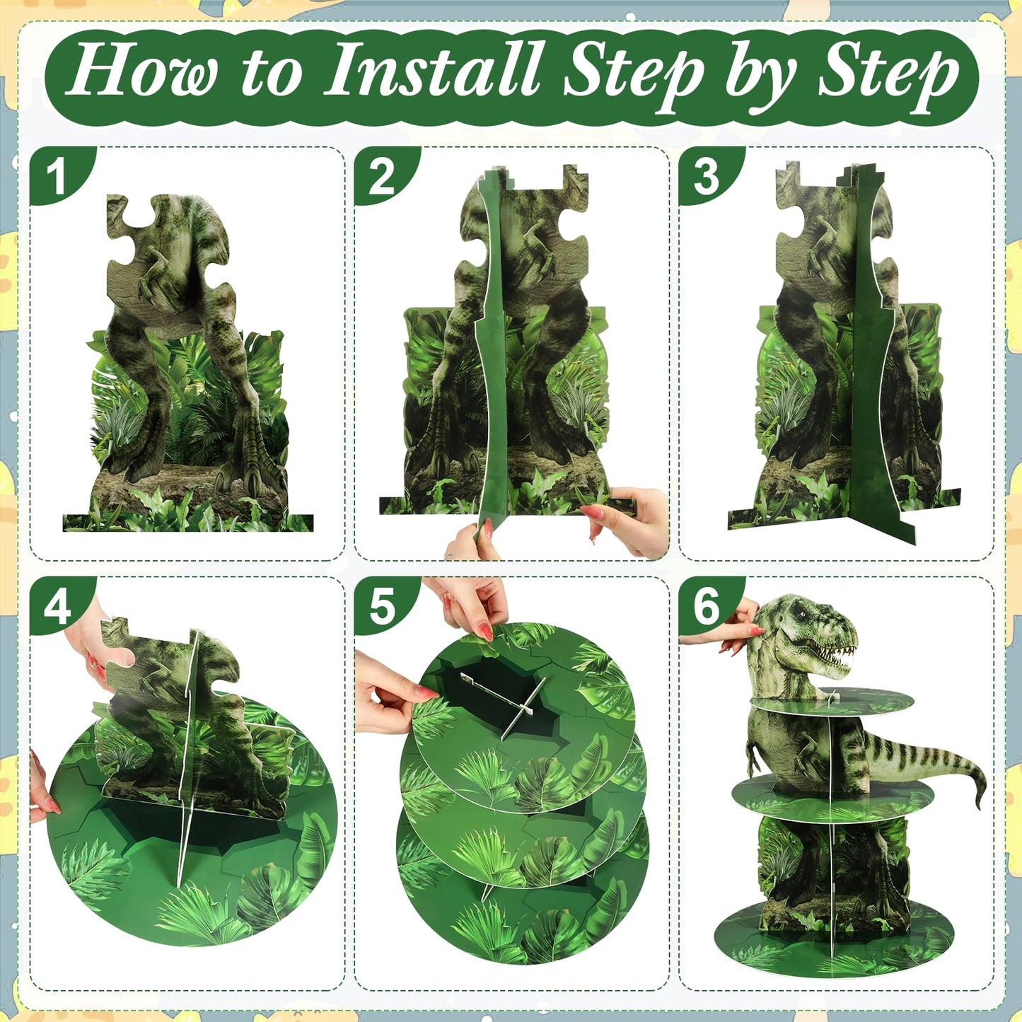 Censen 3 Tier Dinosaur Cupcake Stand Party Decorations Dinosaur Cupcake Holder 24 Pcs Dinosaur Figure Toys Cupcake Toppers Dinosaur Dessert Tower for Boys Dinosaur Jungle Theme Birthday Party Supplies