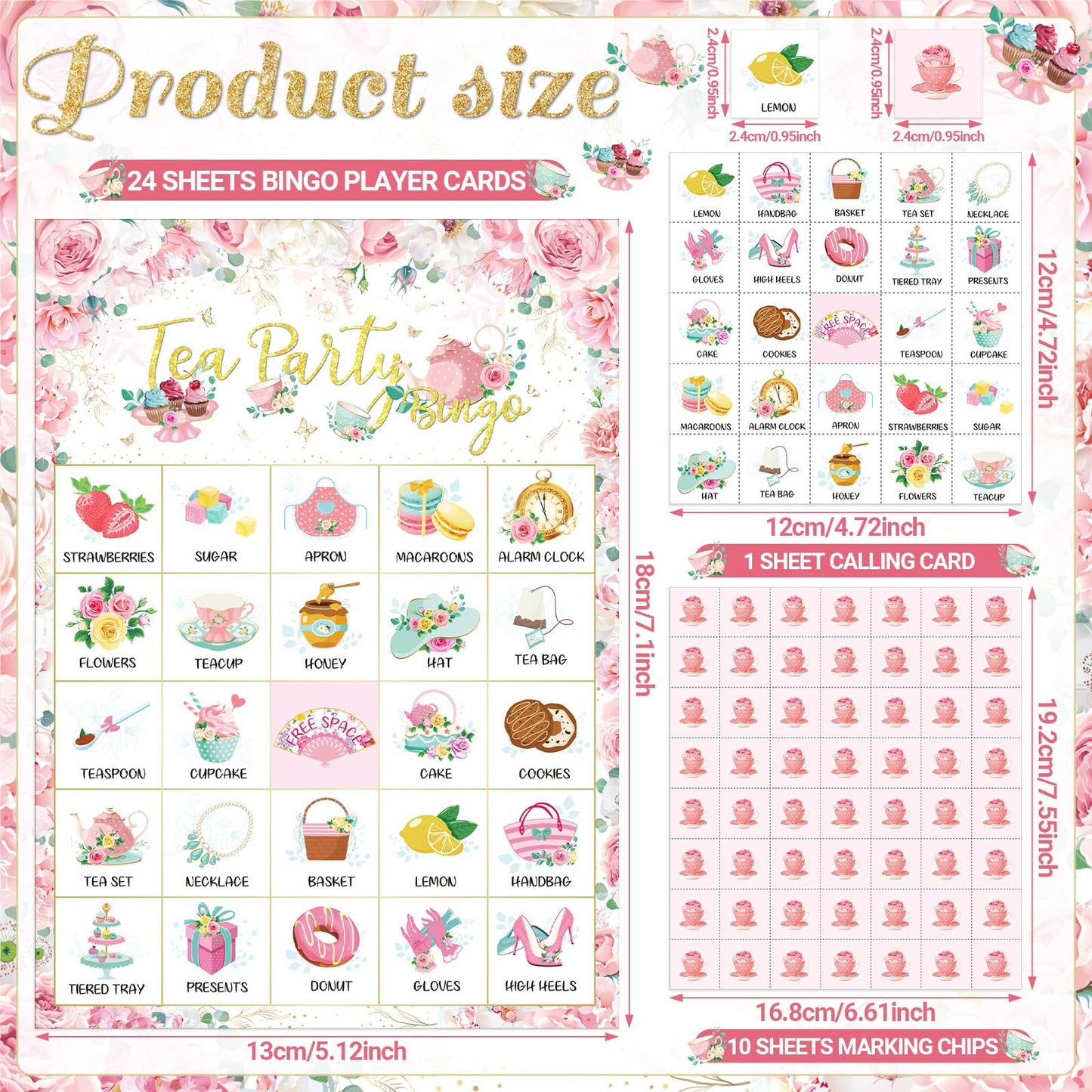 Shappy 35 Pcs Floral Tea Party Bingo Cards 24 Players Flower Birthday Games Bingo Games Spring for Valentines Day Easter Family Activities Birthday Wedding Baby Shower Party Favors Game