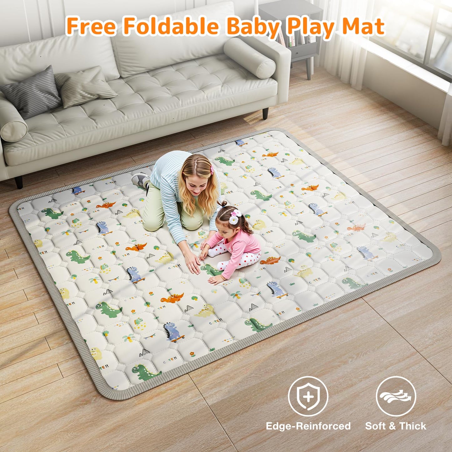 Adotocam Foldable Baby Playpen with Mat, 71"x59" Playpen for Babies and Toddlers, Large Collapsible Play Pen, Portable Safe Play Yard with Gate, Breathable Mesh, Anti-Fall