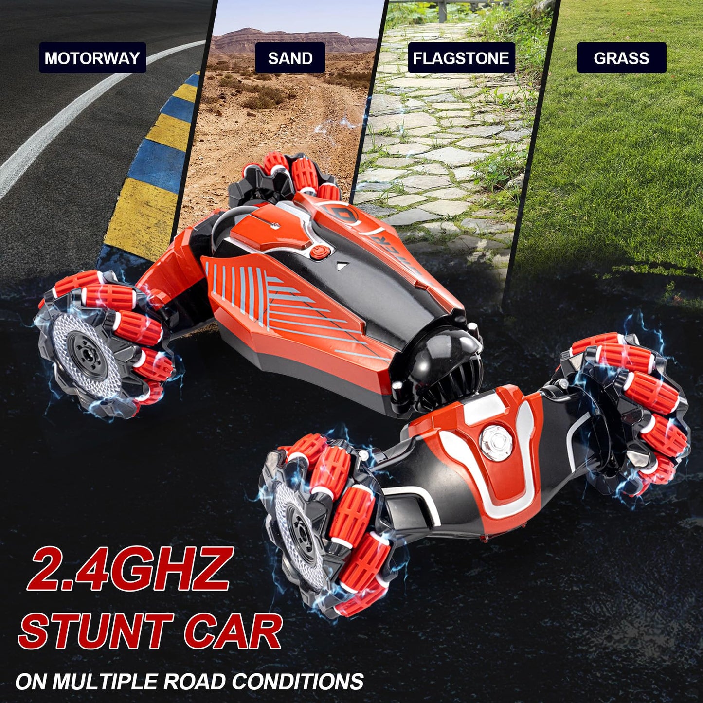 YEMIAI Gesture Sensing RC Stunt car, 4WD Drive Watch Remote-Controlled Vehicle, Bidirectional Drifting Off-Road Vehicle with Music and Lights Toys for Boys,Presents for Kids 4-12 Old