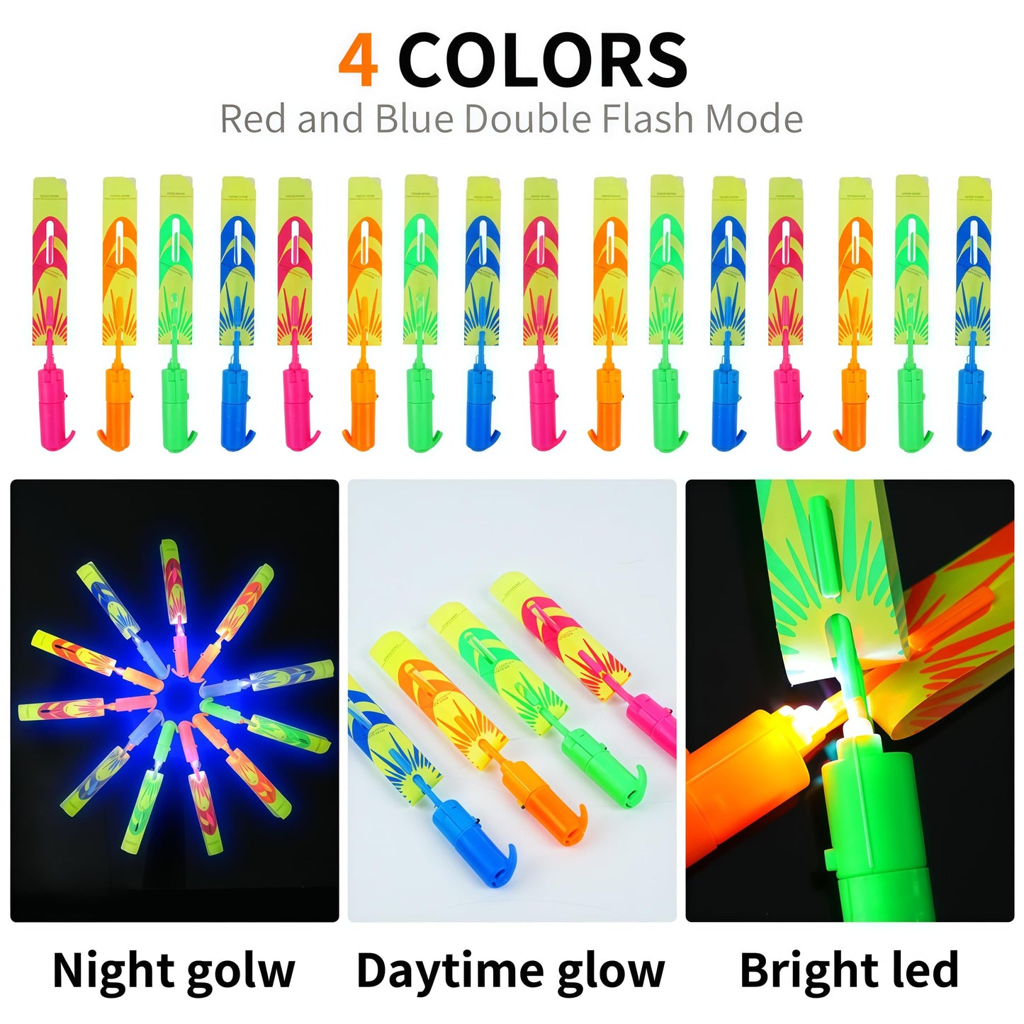OceanWings LED Flying Set with Whistle, 25 Slingshot+25 Glow Helicopter, Flying Toy Outdoor Toy Glow in The Dark Party Supplies Party Favors Bulk for Kids 8-12,4-8 Summer Camping Outdoor Game