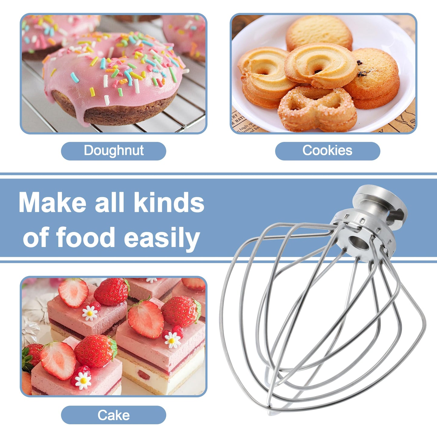 Stainless steel Wire Whip Attachment for KitchenAid Tilt-Head Stand Mixer Accessory K45SS Replacement, Egg Cream Stirrer, Cakes Mayonnaise Whisk, Whipping Egg White, Dishwasher Safe