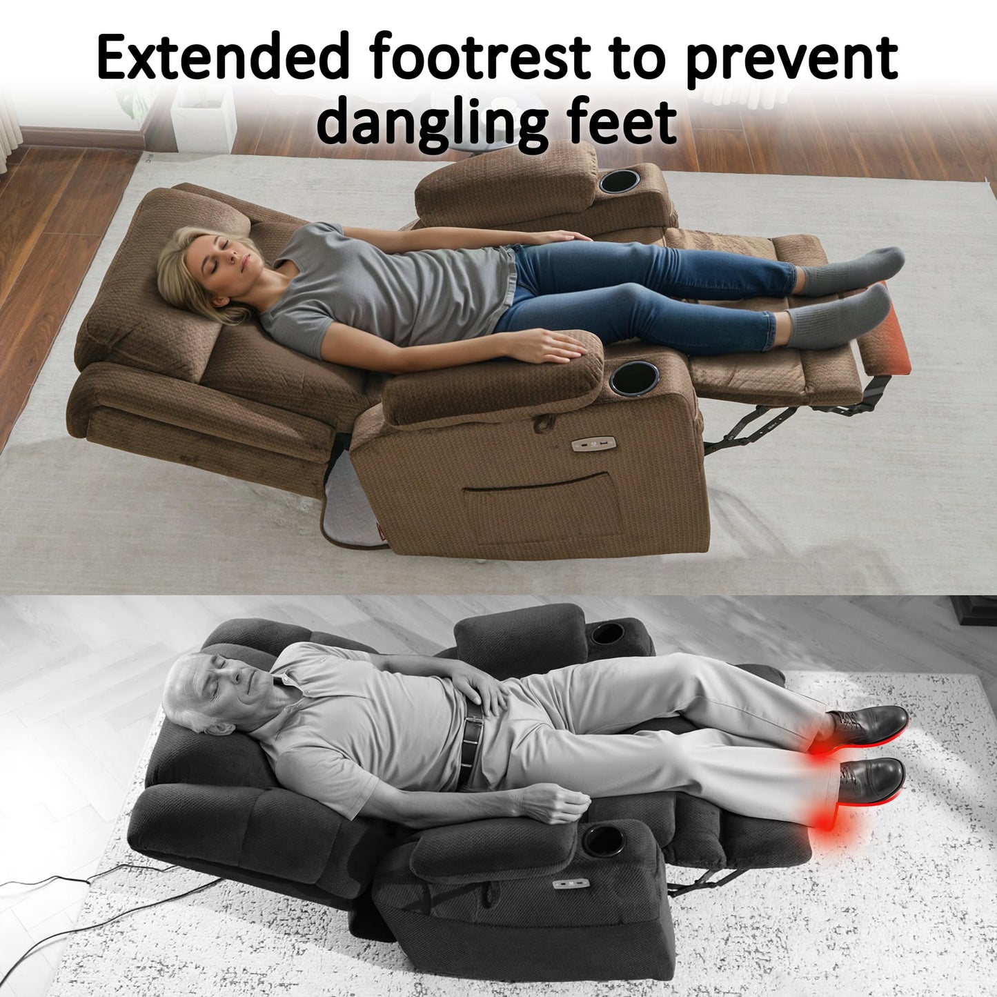 MCombo Large Triple Motor Power Lift Recliner Chair with Massage and Heat for Elderly People, Adjustable Headrest, Infinite Position, USB Ports, Fabric 7662 (Brown, Large)