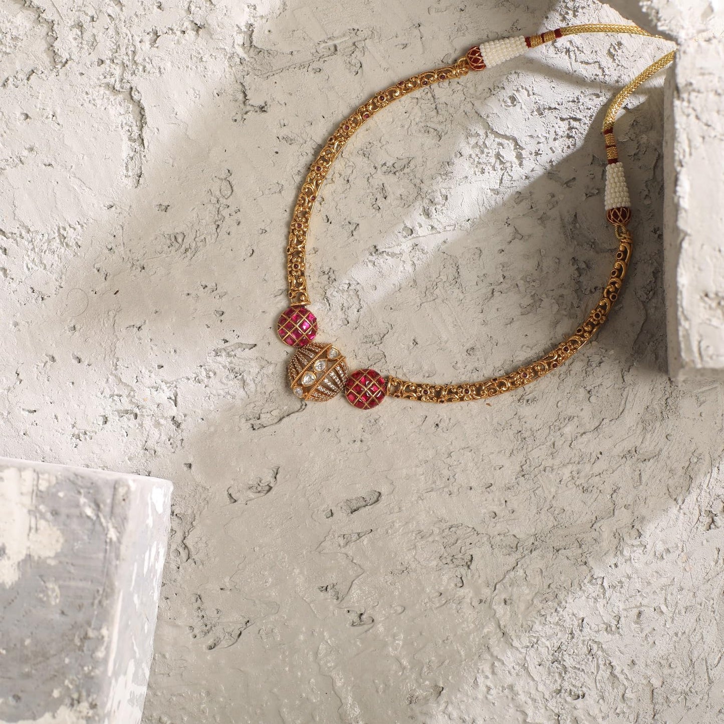 TARINIKA Sterling Silver Classic Choker Necklace with Antique Hasli Design(Gold-Plated) CZ Silver Necklace for Women Perfect for Ethnic occasions Indian jewelry sets for women (Round Kempu Jadau Hasli)