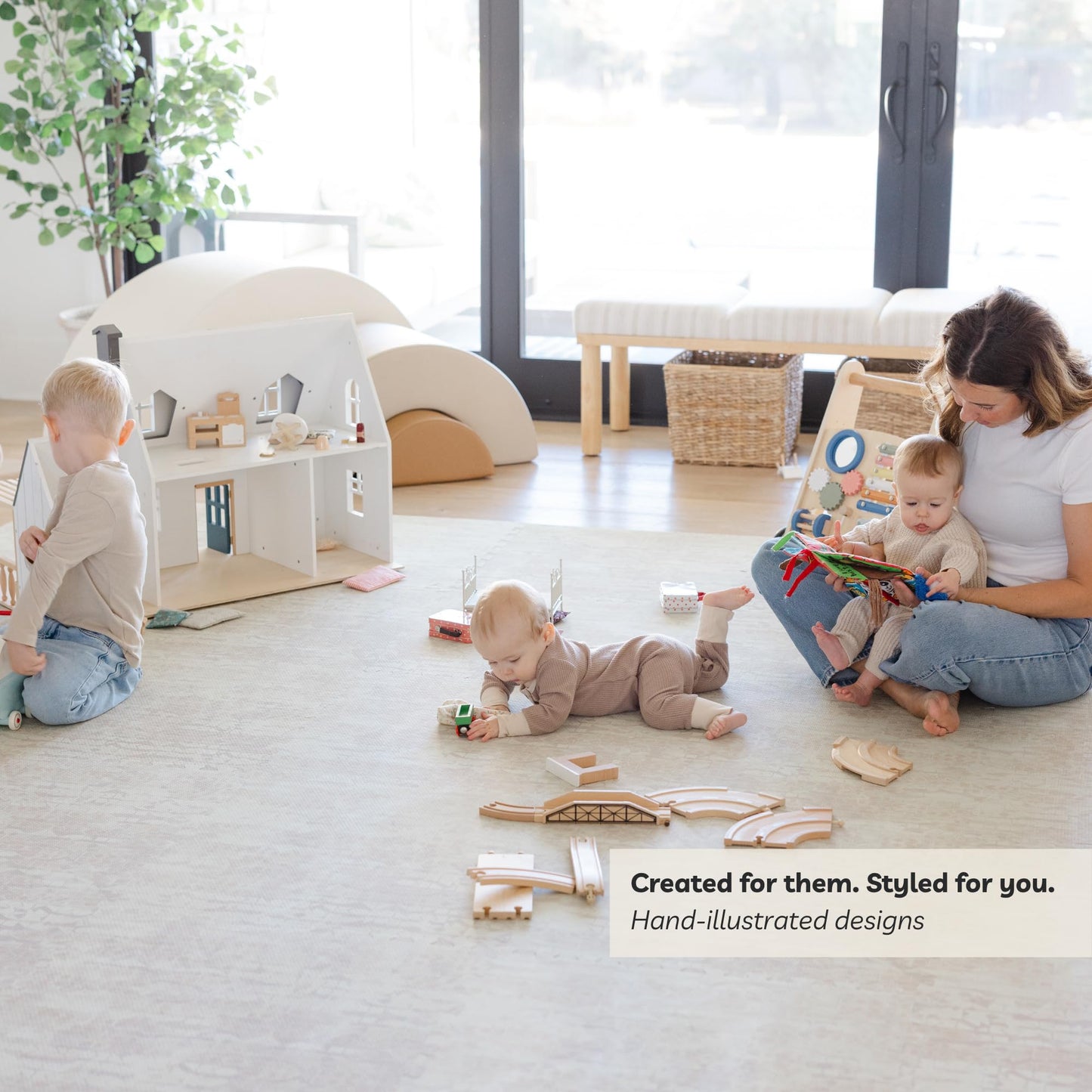 Little Landings Baby Play Mat for Floor - Sandstone (4x6ft) - Premium EVA Foam Play Mat for Babies & Toddlers (Ages 0-5+) Non-Toxic Playmat for Tummy Time, Crawling & Playroom - Stylish & Comfortable