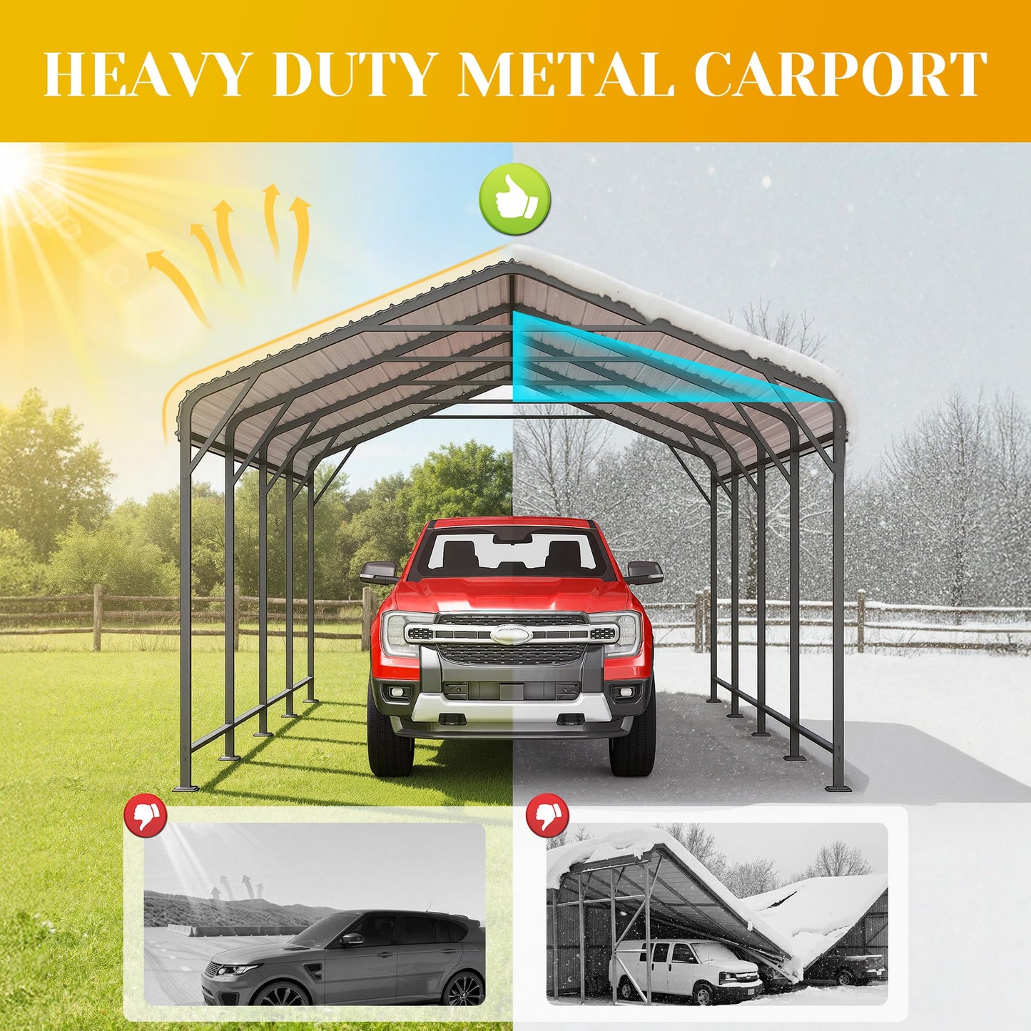 FansaFurn 12' x 20' Metal Carport, Heavy Duty Canopy with Updated Roof & Enhanced Base, Multi-Use Carport Garage for Car, Truck, Boat, Tractors, Party, Grey