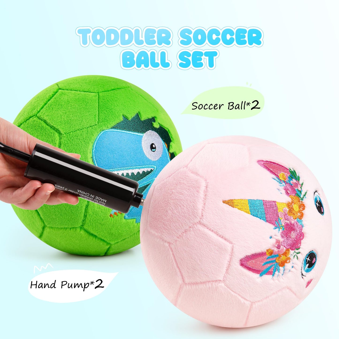 Soft Ball for Toddlers & Babies - Small, Safe & Easy-to-Grip Kickball, Dinosaur & Unicorn Design Soccer Ball - Great First Birthday Gift for Boys & Girls, Plush Indoor Soccer Toy for Ages 1-3 3-8