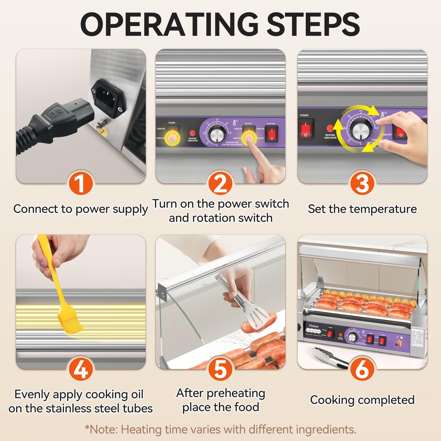 Commercial Hot Dog Roller 5 Rollers, 304 Stainless Steel, 12 Hot Dogs Capacity, 760W Fast Heating, Removable Oil Drip Tray, for Party, Home & Food Truck