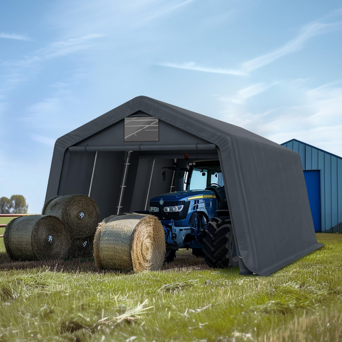 HERA'S PALACE 13x22ft Carport Heavy Duty Storage Shed Outdoor Anti-Snow Portable Canopy Shelter with Doors Garage Tent for Utv Boat Truck Motorcycle