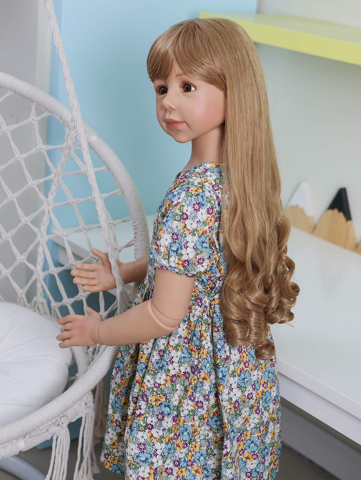 Pinky Reborn 47inch Reborn Toddler Dolls,Huge Baby Full Body Hard Vinyl Masterpiece Doll Real Child Realistic Girl Model Collectible Floral Dress