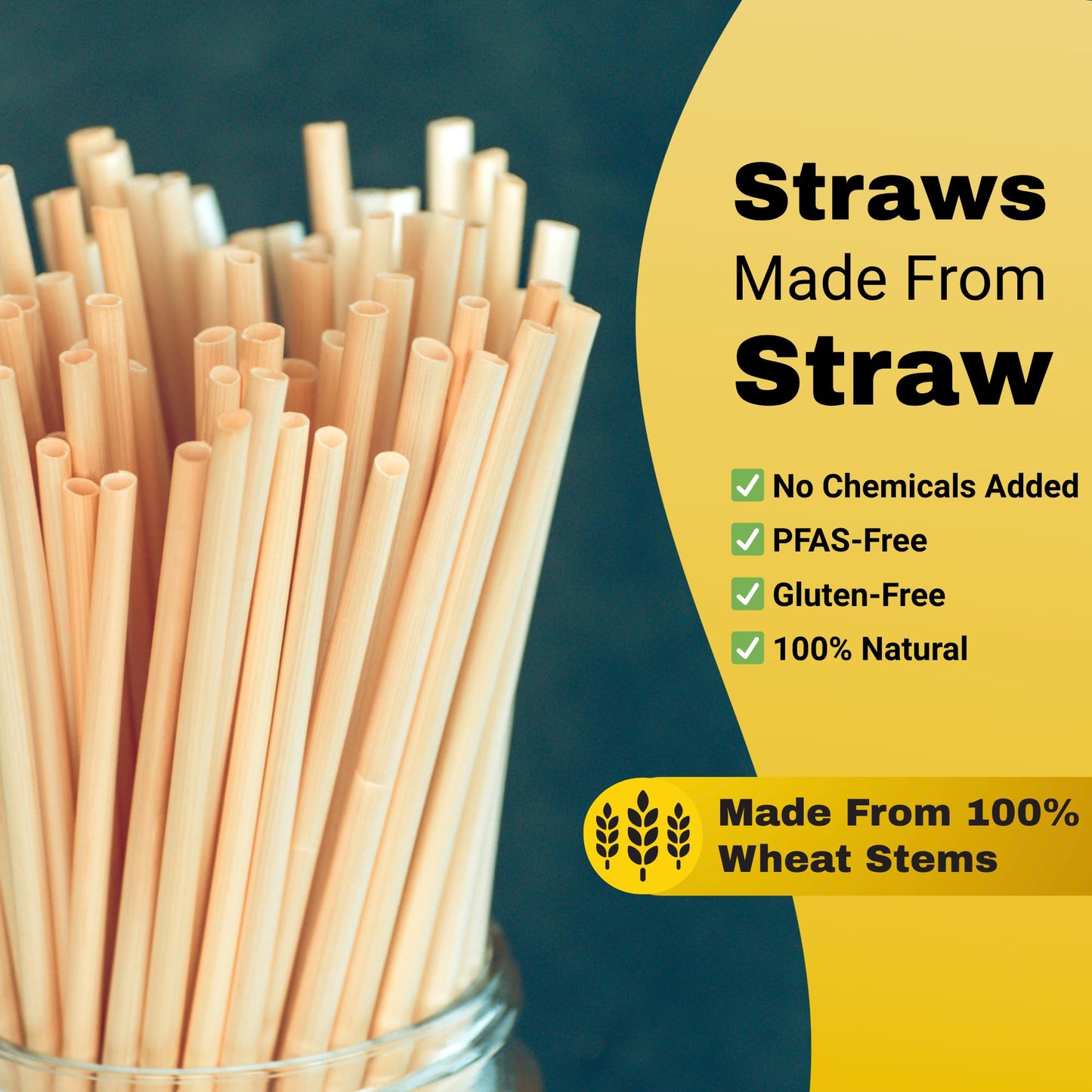 HAY! Straws® 7.75" Regular Drinking Straws | 3000 ct 100% Biodegradable and Compostable | Durable, Non-Soggy, Gluten-Free | Eco-Friendly Alternative to Plastic and Bioplastic Straws