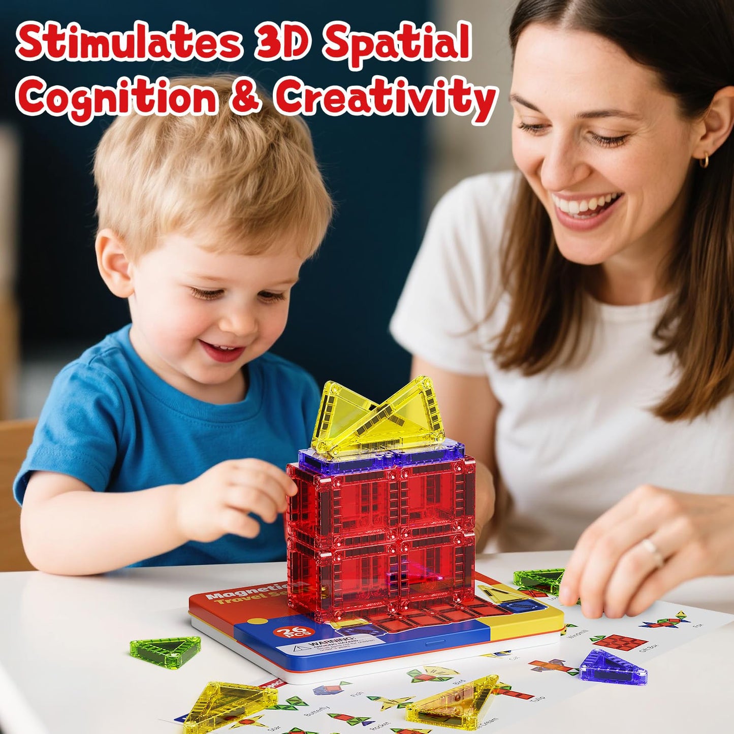 JSDKFJSA Magnetic Tiles Travel Toys with Storage Case, Portable STEM Building Blocks for 3-8 Year Olds, Toddler Airplane Activities & On-The-Go Birthday Gift for Boys & Girls