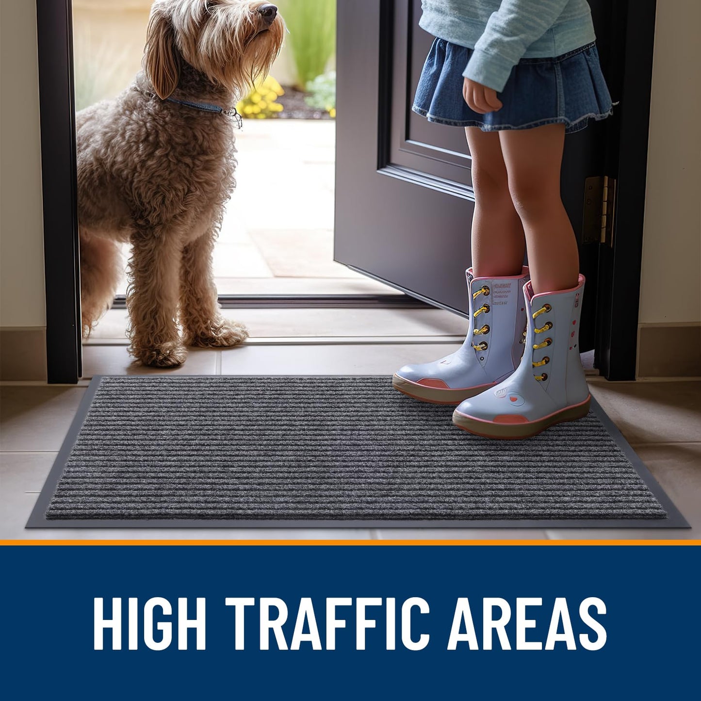 OLANLY Front Door Mat Indoor Outdoor Entrance, Waterproof Heavy Duty Doormat, Fade Resistant, Low Profile, Easy Clean Patio Porch Welcome Floor Mats for Entry, 29.5x17, Grey