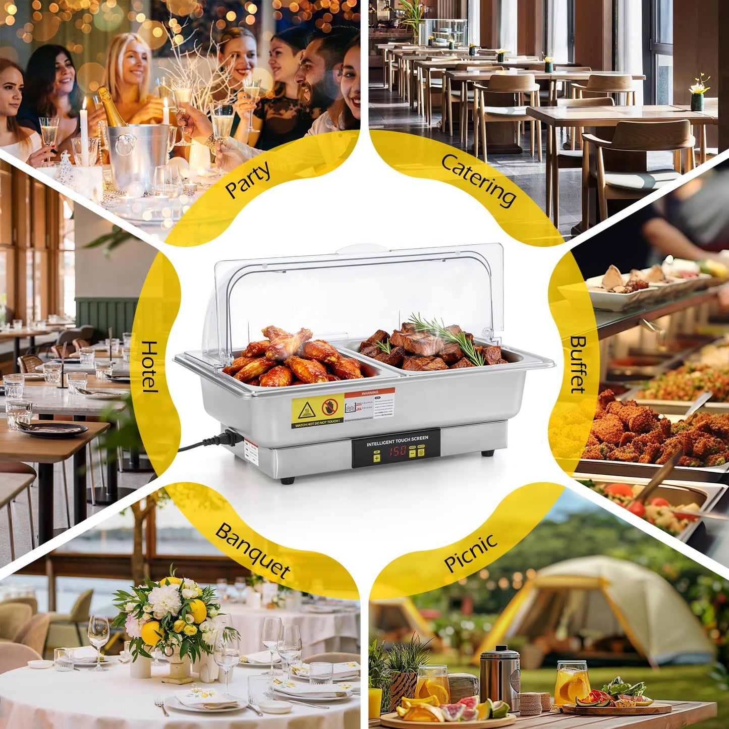 Dyna-Living Electric Chafing Dishes for Buffet, 9.5QT Half Size Chafing Dish Buffet Set 600W Electric Buffet Servers and Warmers with Temp Control Display Roll Top Food Warmers for Parties Catering